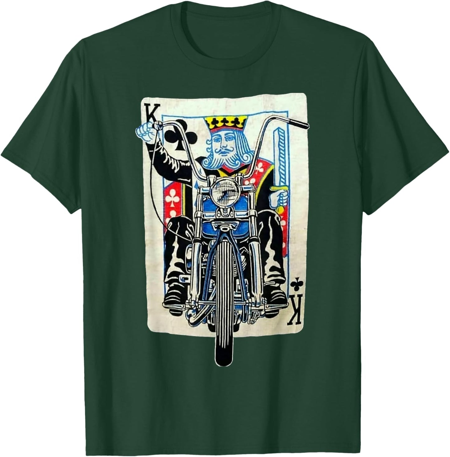 Biker King Of Clubs Playing Card Rider Motorcycle T-Shirt - T-Shirt | Forest