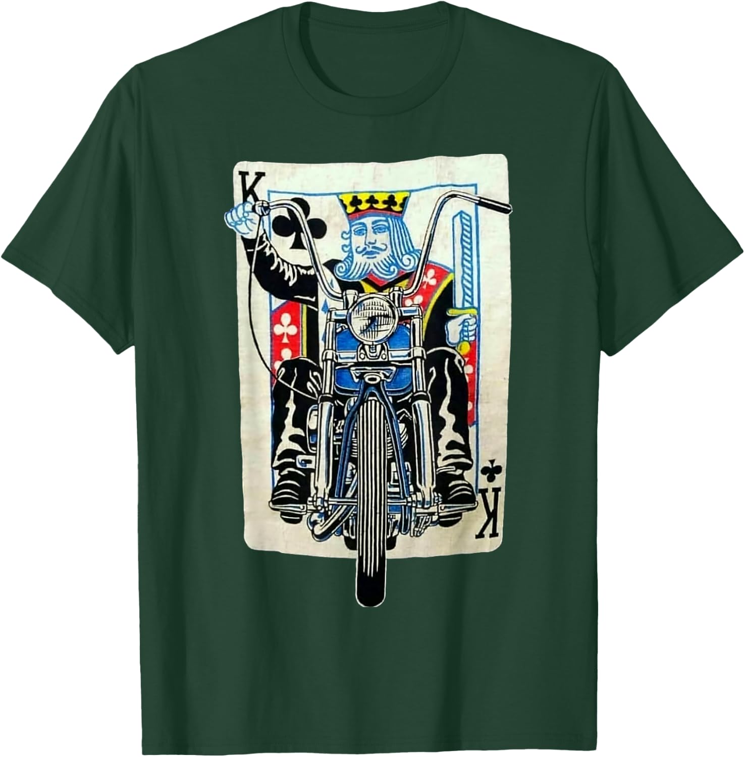 Biker King Of Clubs Playing Card Rider Motorcycle T-Shirt - T-Shirt | Forest
