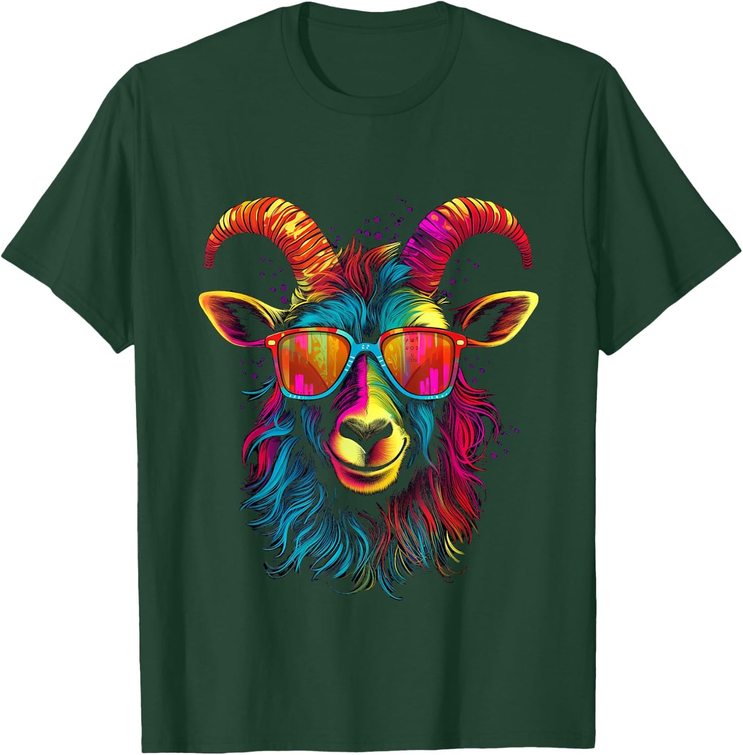 Colorful Goat with Sunglasses Goats Greatest of All Time T-Shirt - T-Shirt | Forest