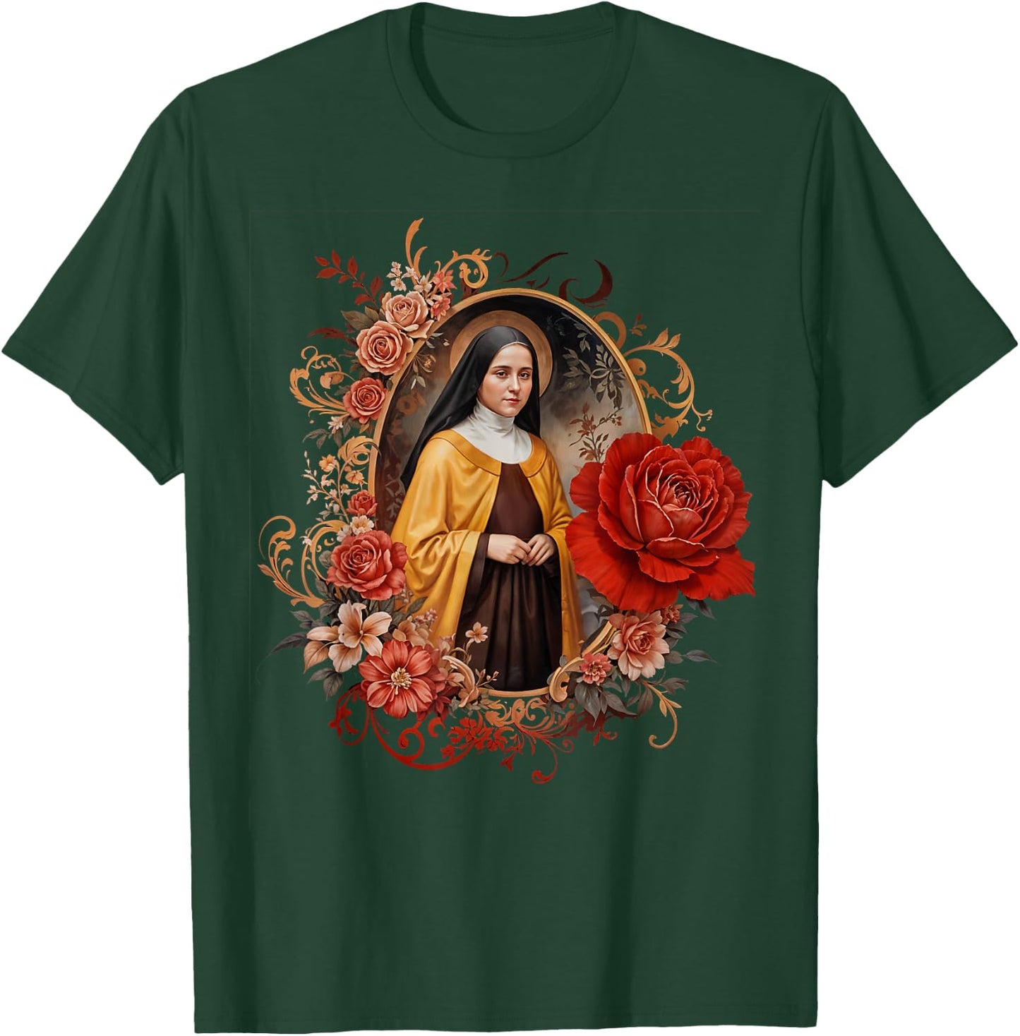 St Therese of Lisieux Little Flower Saint Roses Catholic Art T-Shirt - T-Shirt | Forest