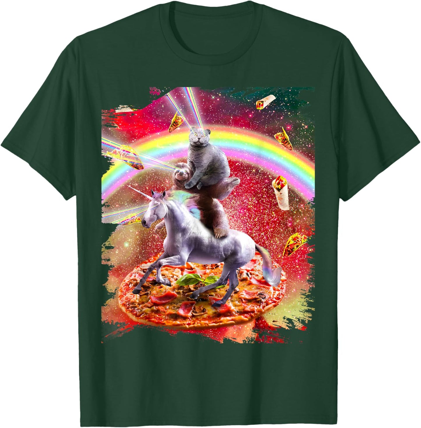 Laser Eyes Space Cat On Sloth Unicorn - Rainbow T-Shirt - T-Shirt | Forest