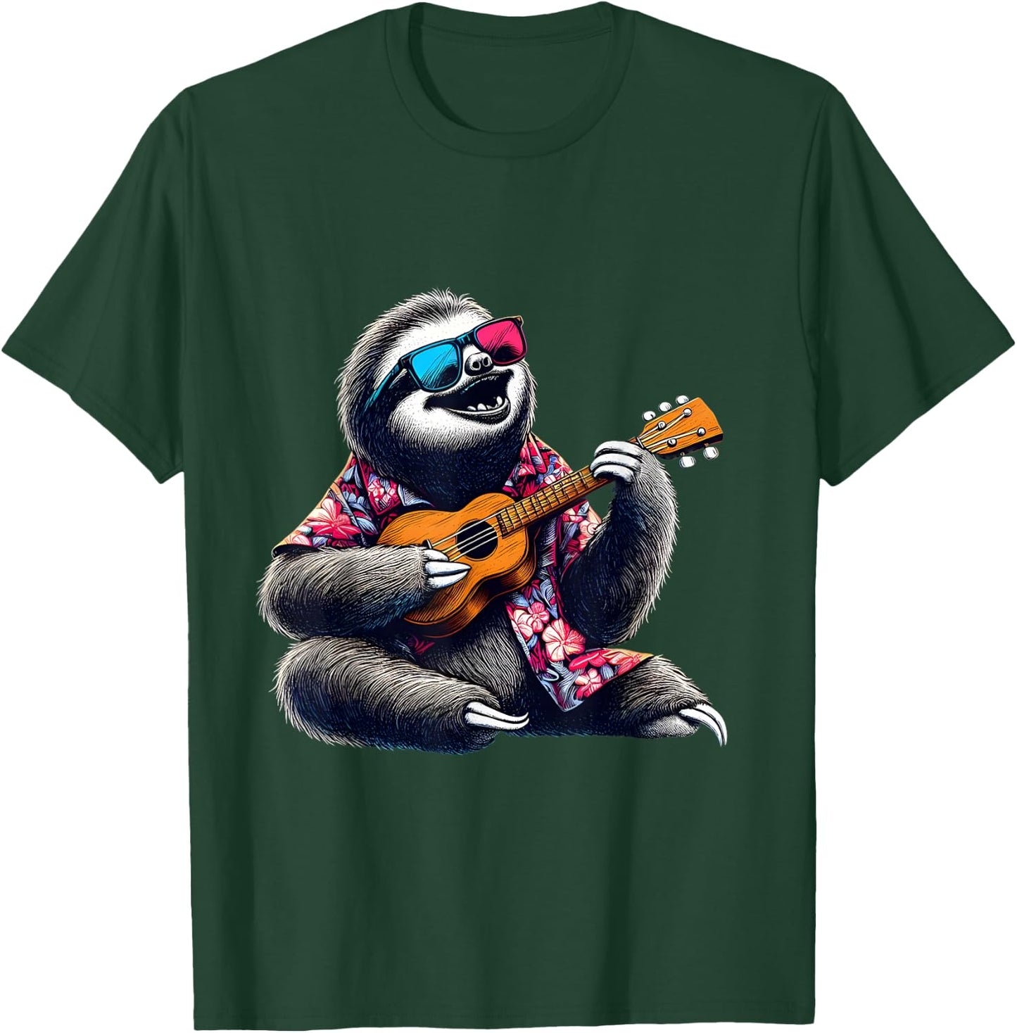 Sloth Wearing a Hawaiian Shirt, Playing a Ukulele T-Shirt - T-Shirt | Forest