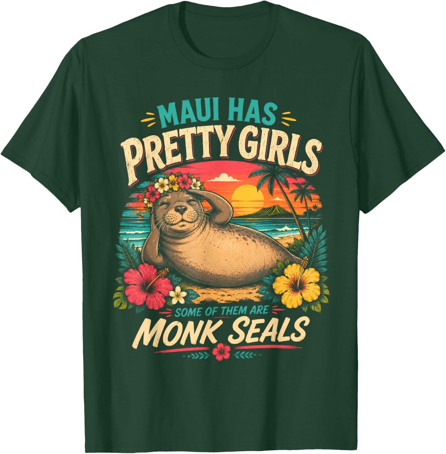 Lani Monk Seal Maui Has Pretty Girls Flower Crown Hawaii T-Shirt - T-Shirt | Forest