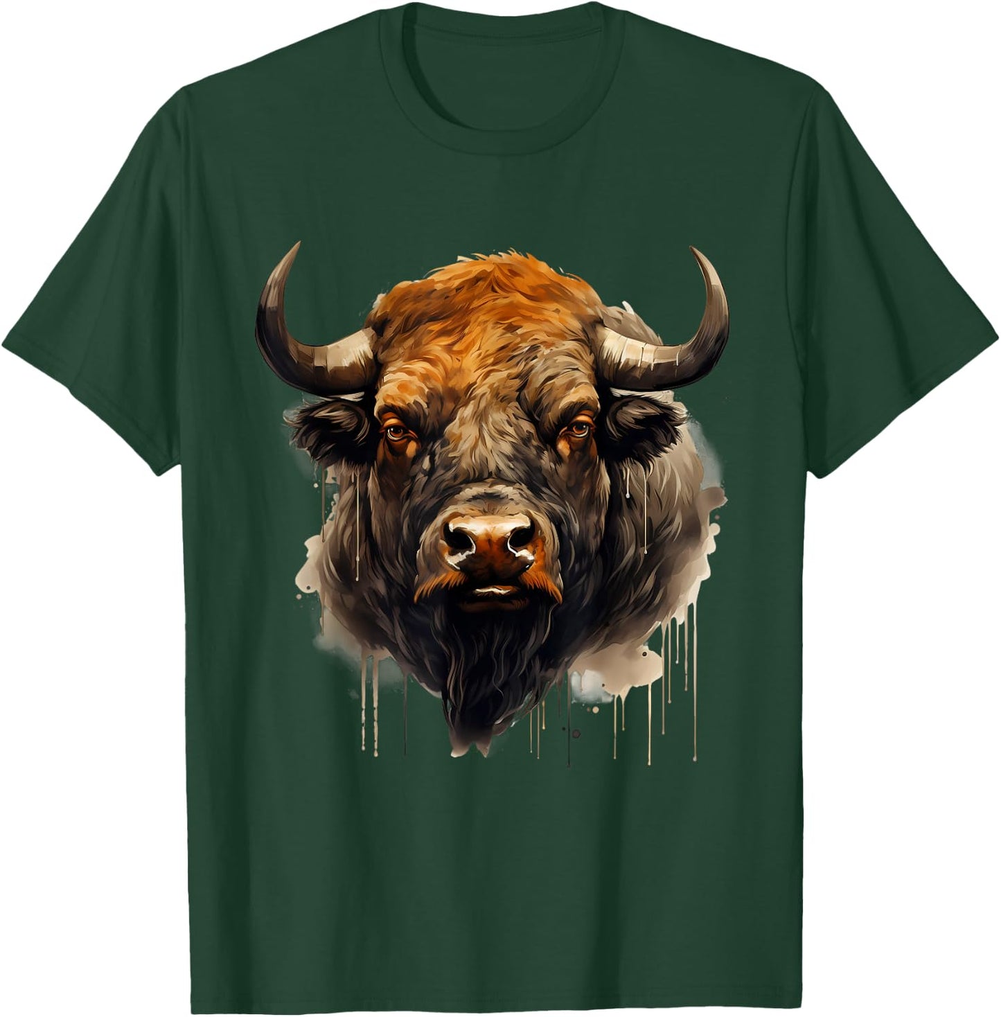 Buffalo Animal Print Motif Portrait Bison Nature Artwork T-Shirt - T-Shirt | Forest
