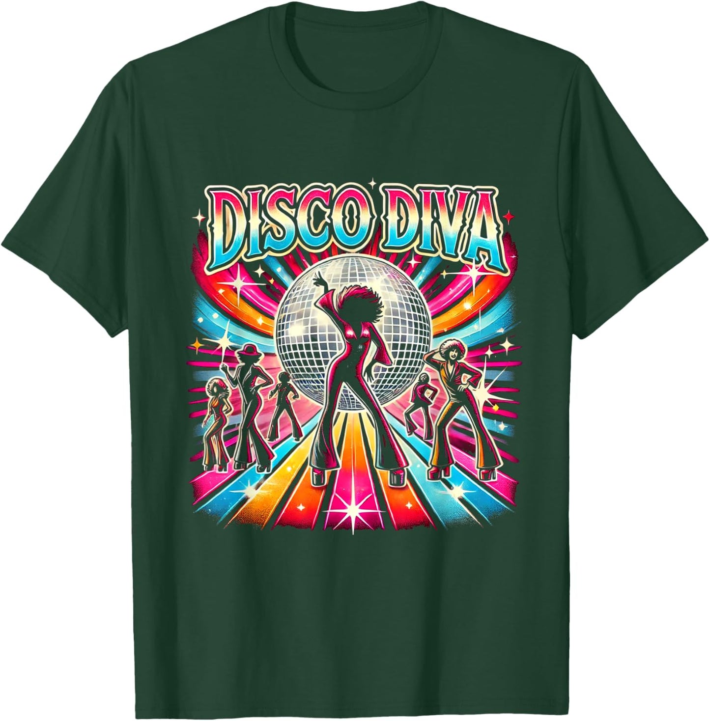 Ball Disco Diva Queen, 70s Retro Vintage Dancing , Black, S T-Shirt - T-Shirt | Forest