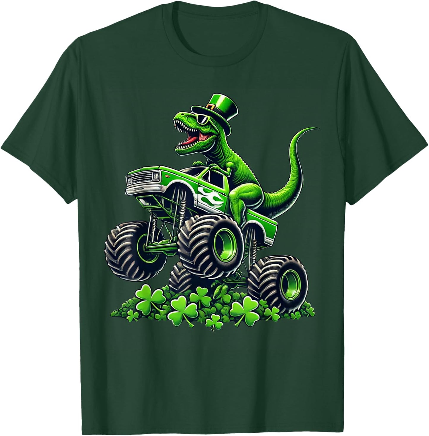 Boys Monster Truck T-rex Leprechaun St Patricks Day Boys Kid T-Shirt - T-Shirt | Forest