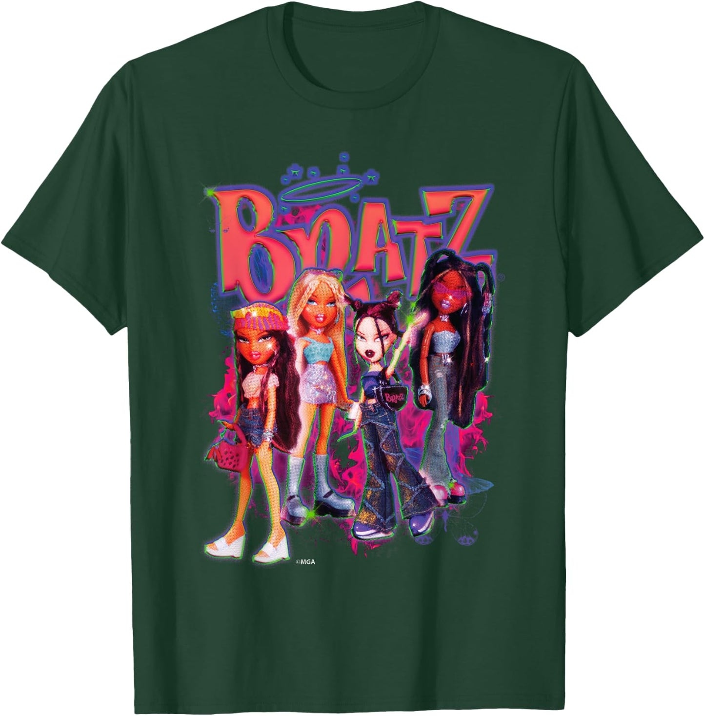 Bratz Girls On Neon Pink Fire , Black, S T-Shirt - T-Shirt | Forest