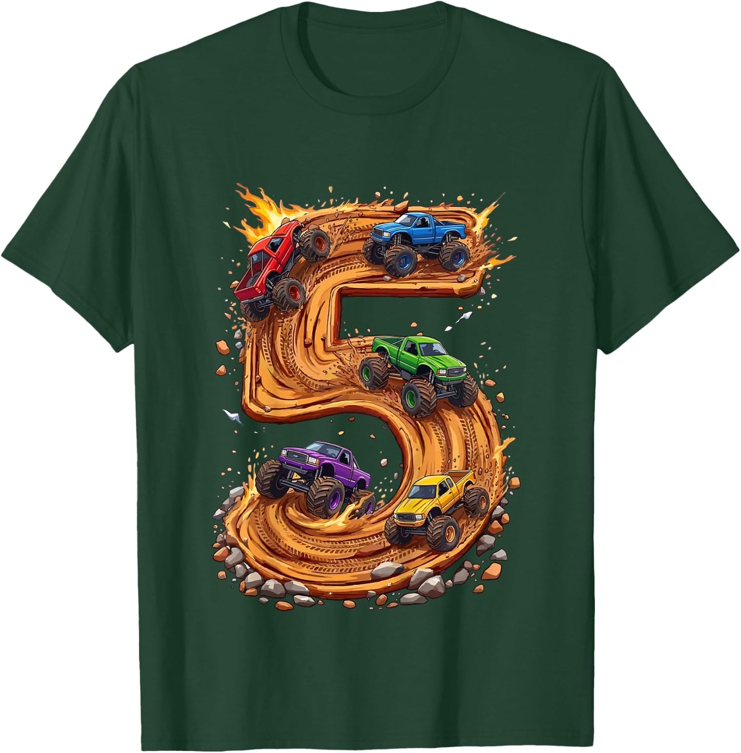 Kinder 5. Geburtstag, Monstertruck, Junge & Kleinkind, 5 Jahre alt T-Shirt - T-Shirt | Forest