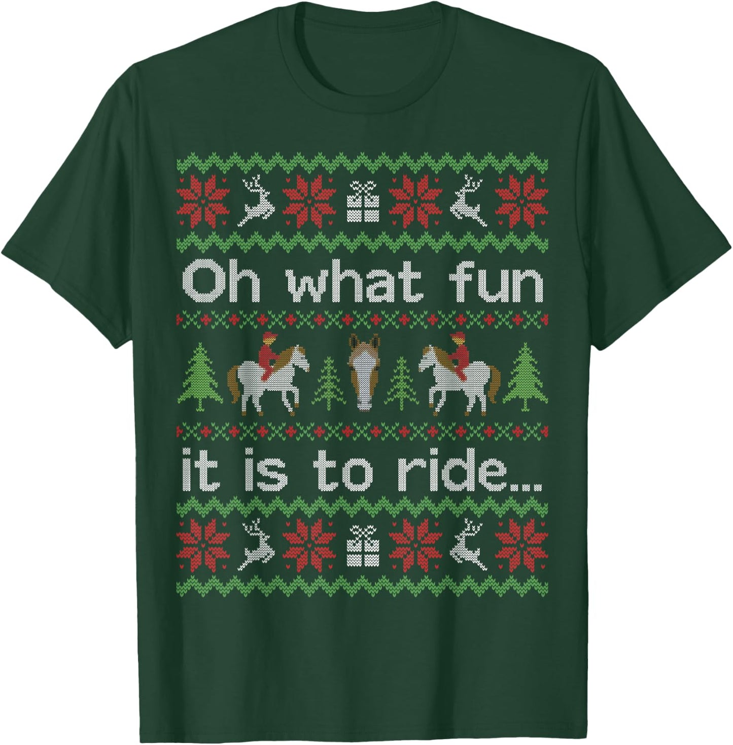 Funny Ugly Sweater Shirt Christmas Horse Rider Riding Gift T-Shirt - T-Shirt | Forest