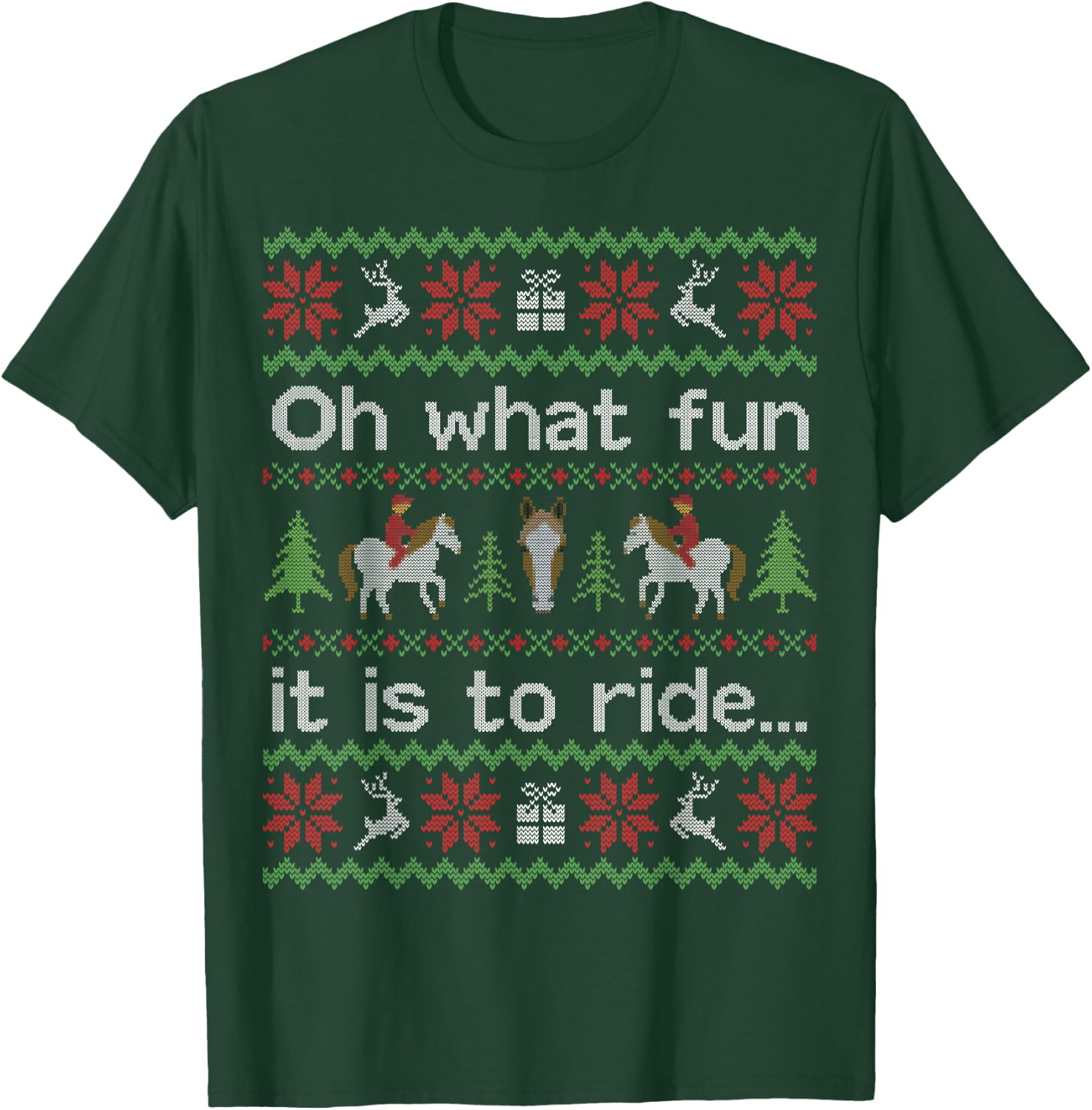 Funny Ugly Sweater Shirt Christmas Horse Rider Riding Gift T-Shirt - T-Shirt | Forest