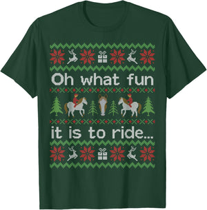 Funny Ugly Sweater Shirt Christmas Horse Rider Riding Gift T-Shirt - T-Shirt | Forest
