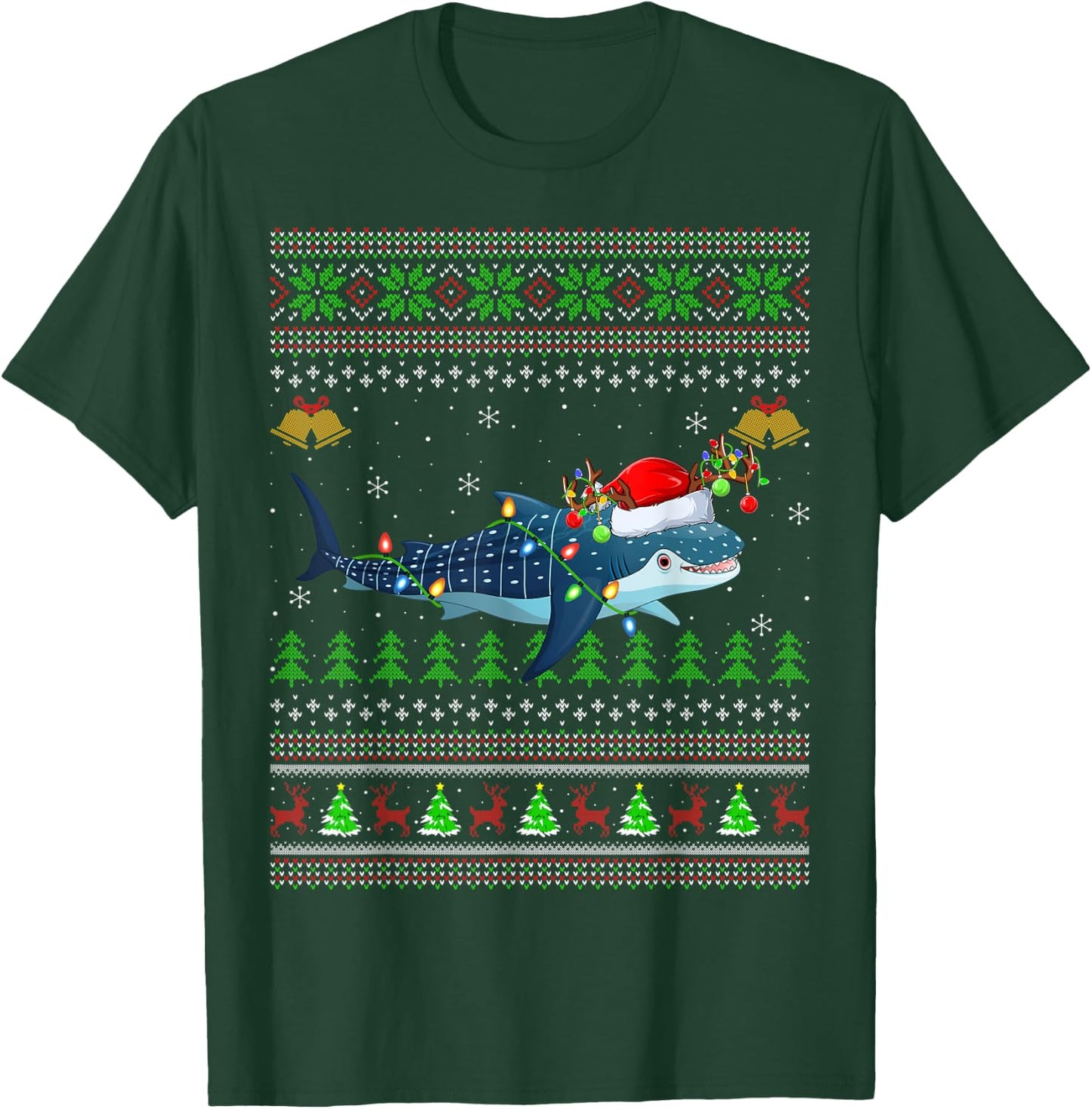 Ugly Whale Shark Xmas Lighting Santa Whale Shark Christmas T-Shirt - T-Shirt | Forest