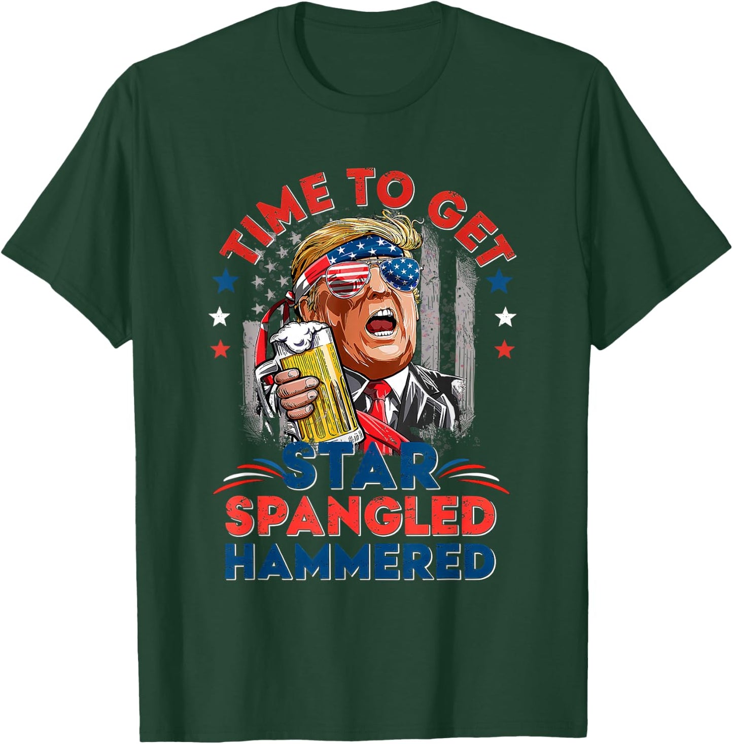 Time to Get Star Spangled Hammered 4th of July Men Trump T-Shirt - T-Shirt | Forest