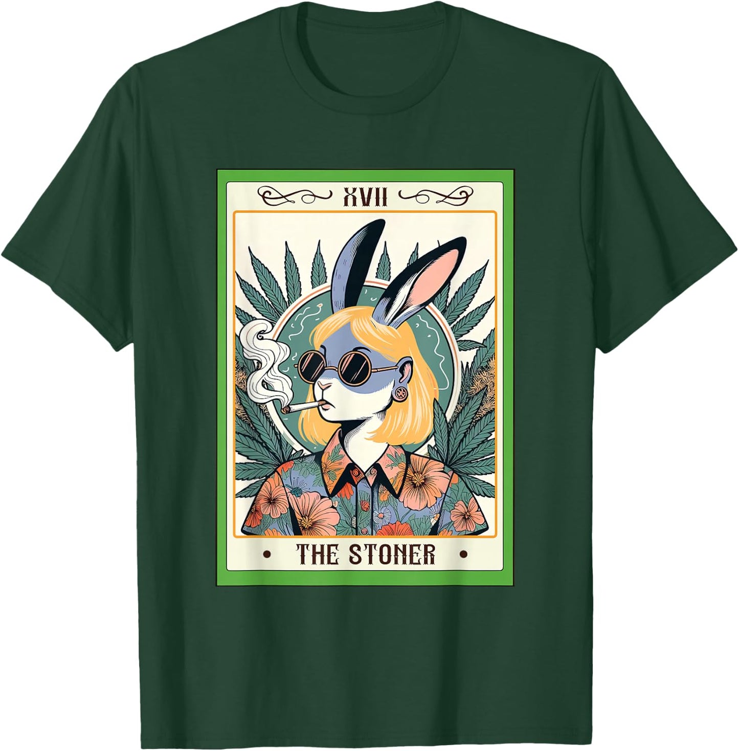 Funny Bunny Cannabis Weed Lover 420 The Stoner Tarot Card T-Shirt - T-Shirt | Forest