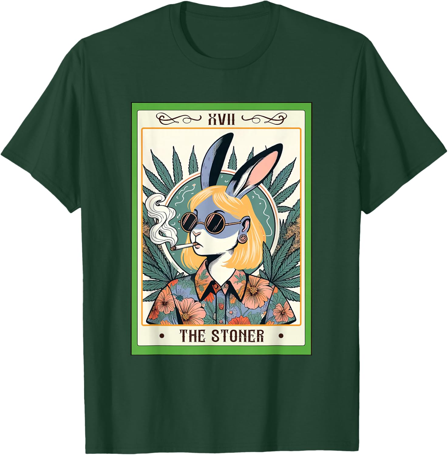 Funny Bunny Cannabis Weed Lover 420 The Stoner Tarot Card T-Shirt - T-Shirt | Forest