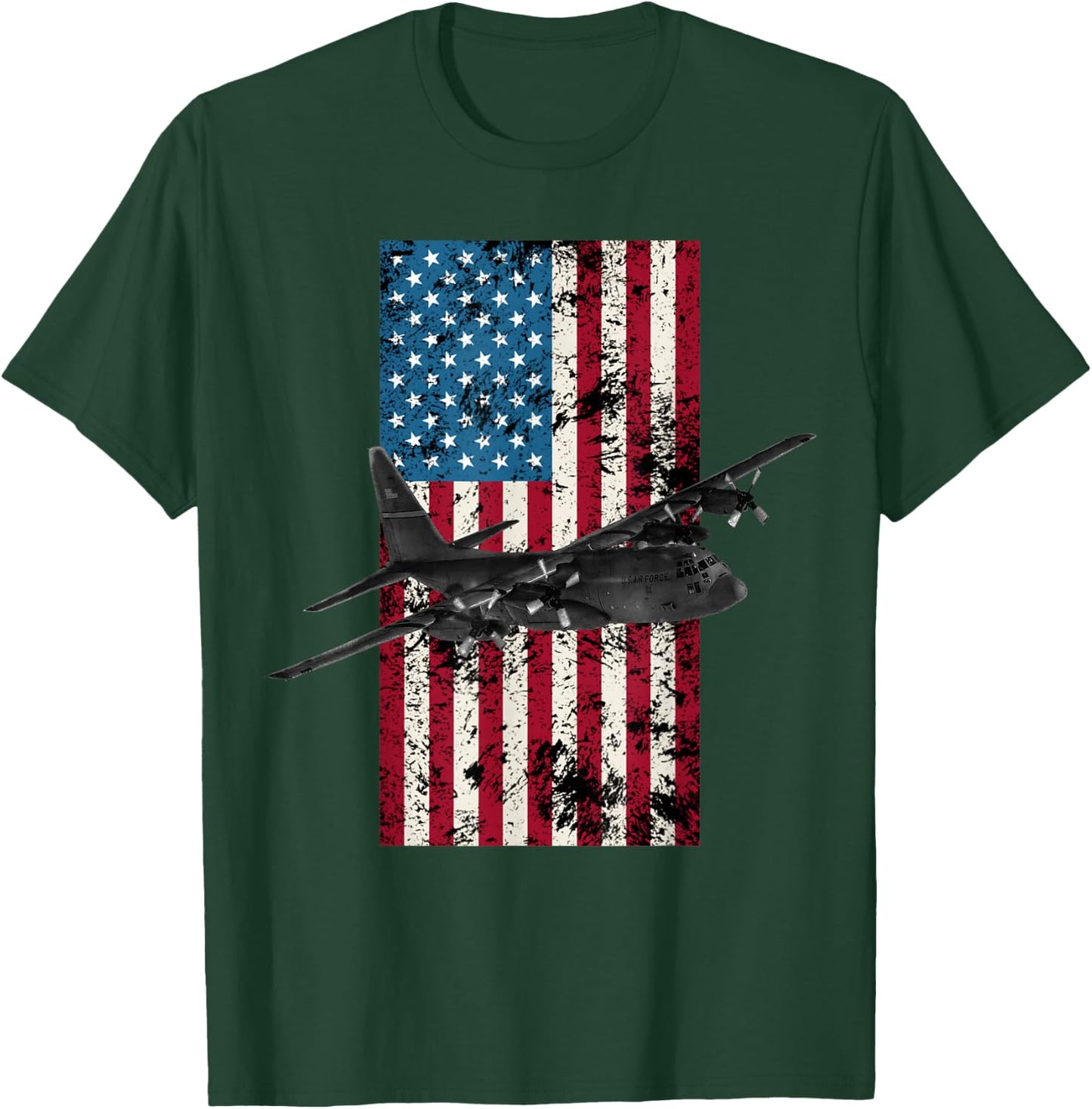 C-130 Hercules Vintage American Flag - Military T-Shirt - T-Shirt | Forest