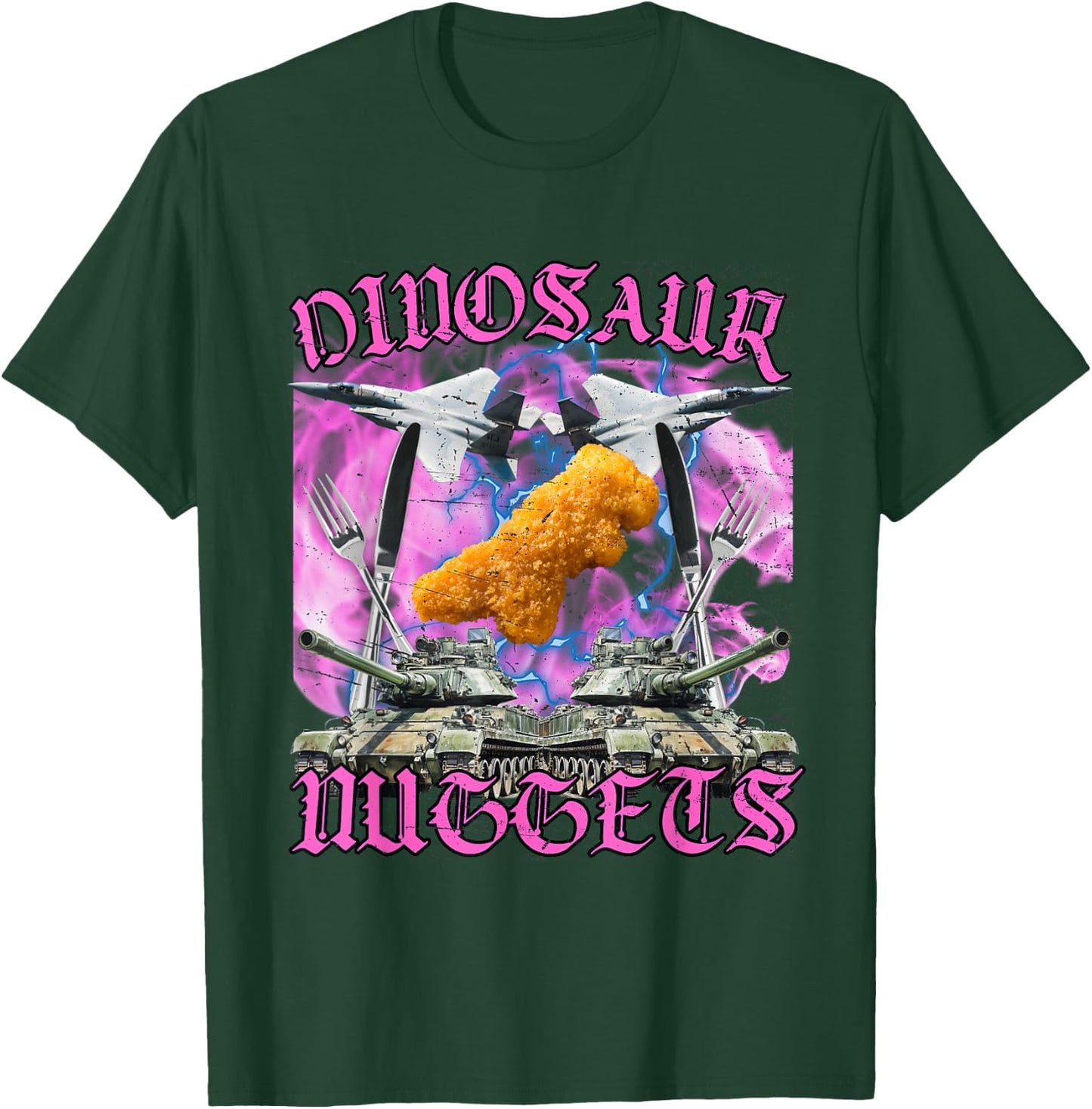 Dinosaur Chicken Nugget Dino Nugget Funny Meme , black T-Shirt - T-Shirt | Forest