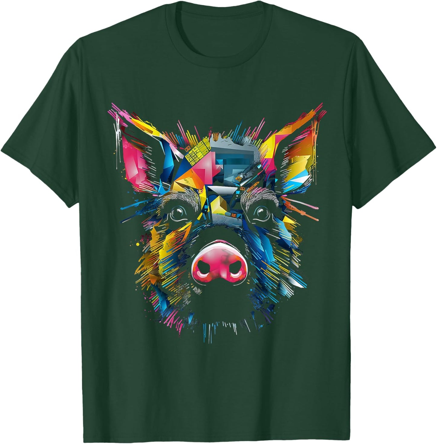 Pig Colorful Geometric Animal Lover Art Graphic Pig T-Shirt - T-Shirt | Forest