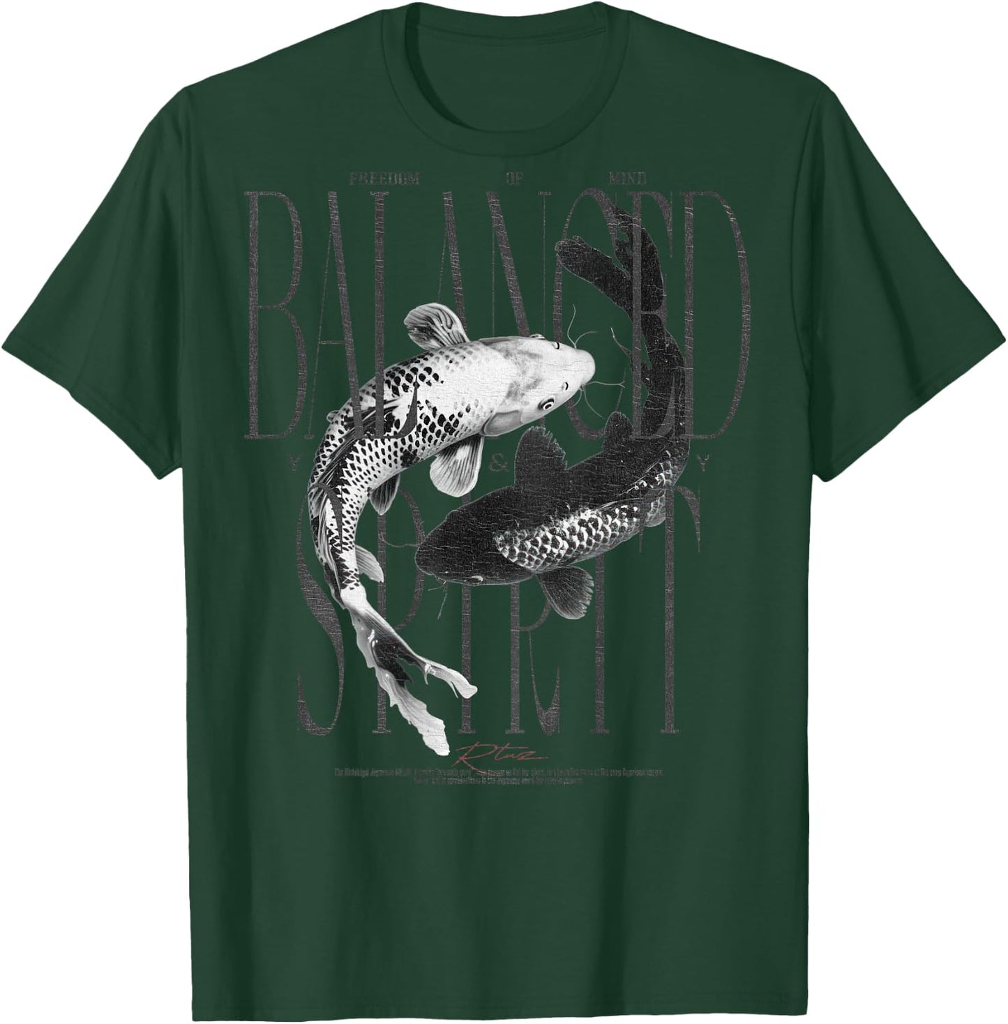 Y2K Vintage Graffiti Nishikigoi Fish Backprint Koi Carp T-Shirt - T-Shirt | Forest