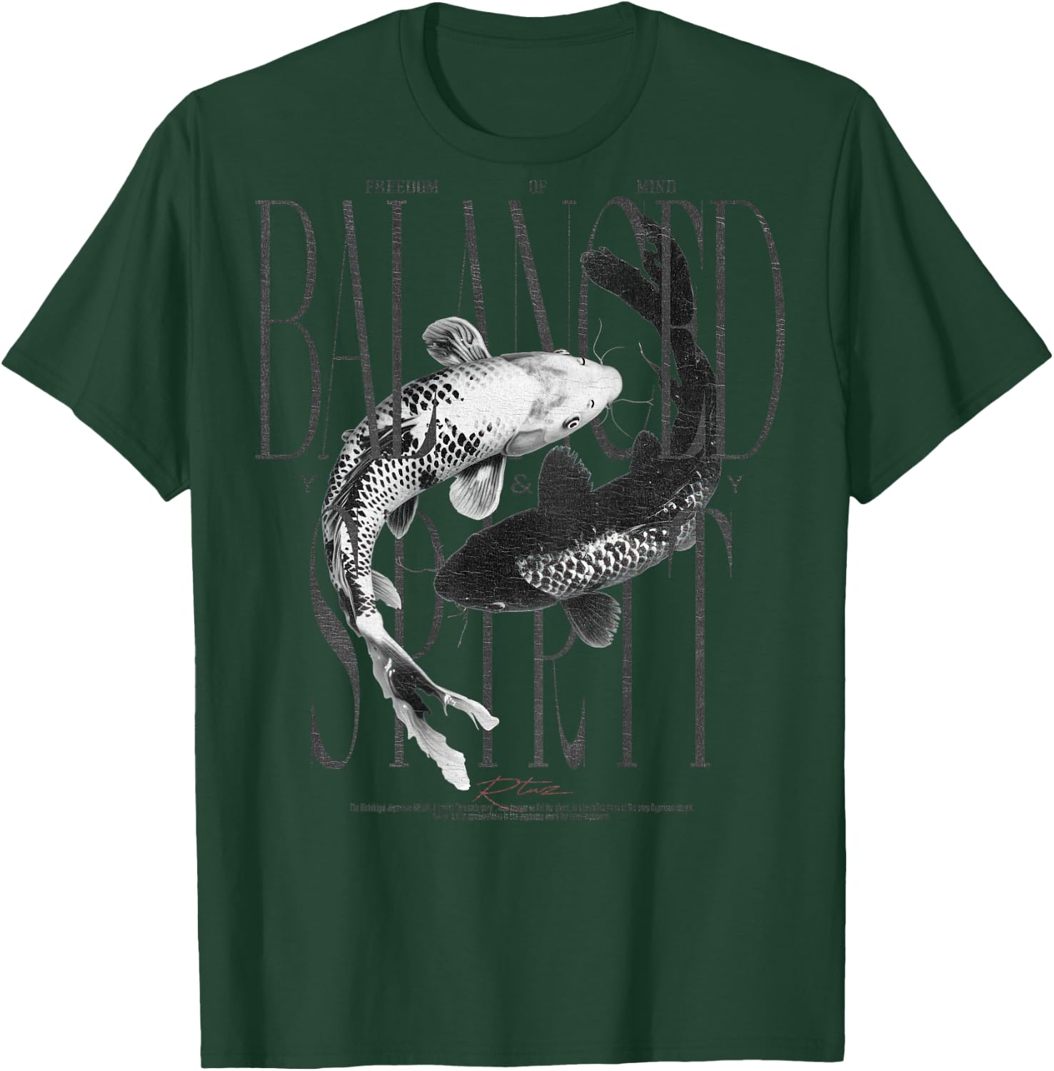 Y2K Vintage Graffiti Nishikigoi Fish Backprint Koi Carp T-Shirt - T-Shirt | Forest