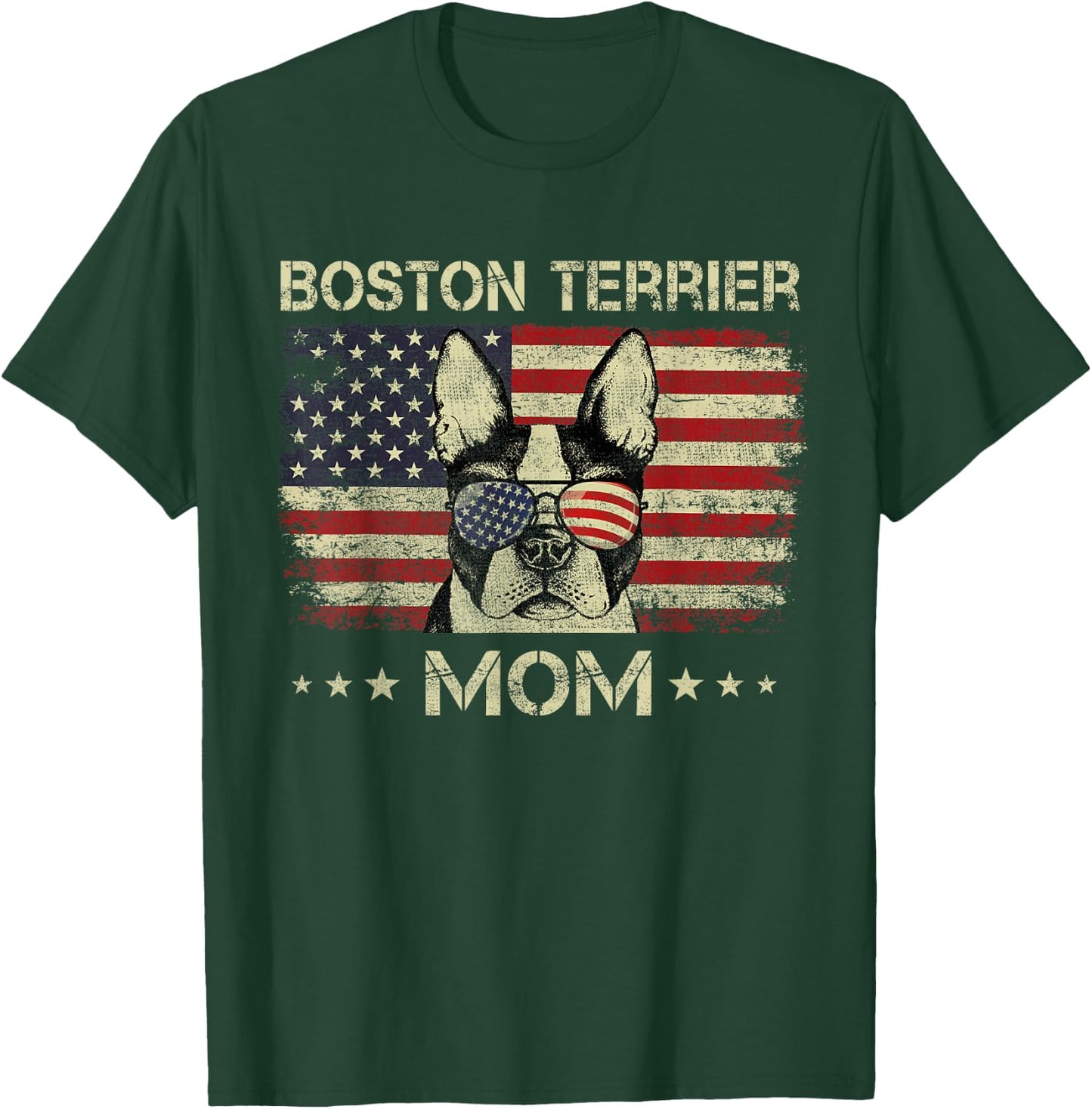 Boston Terrier Mom Dog Lovers American Flag 4th Of July T-Shirt - T-Shirt | Forest