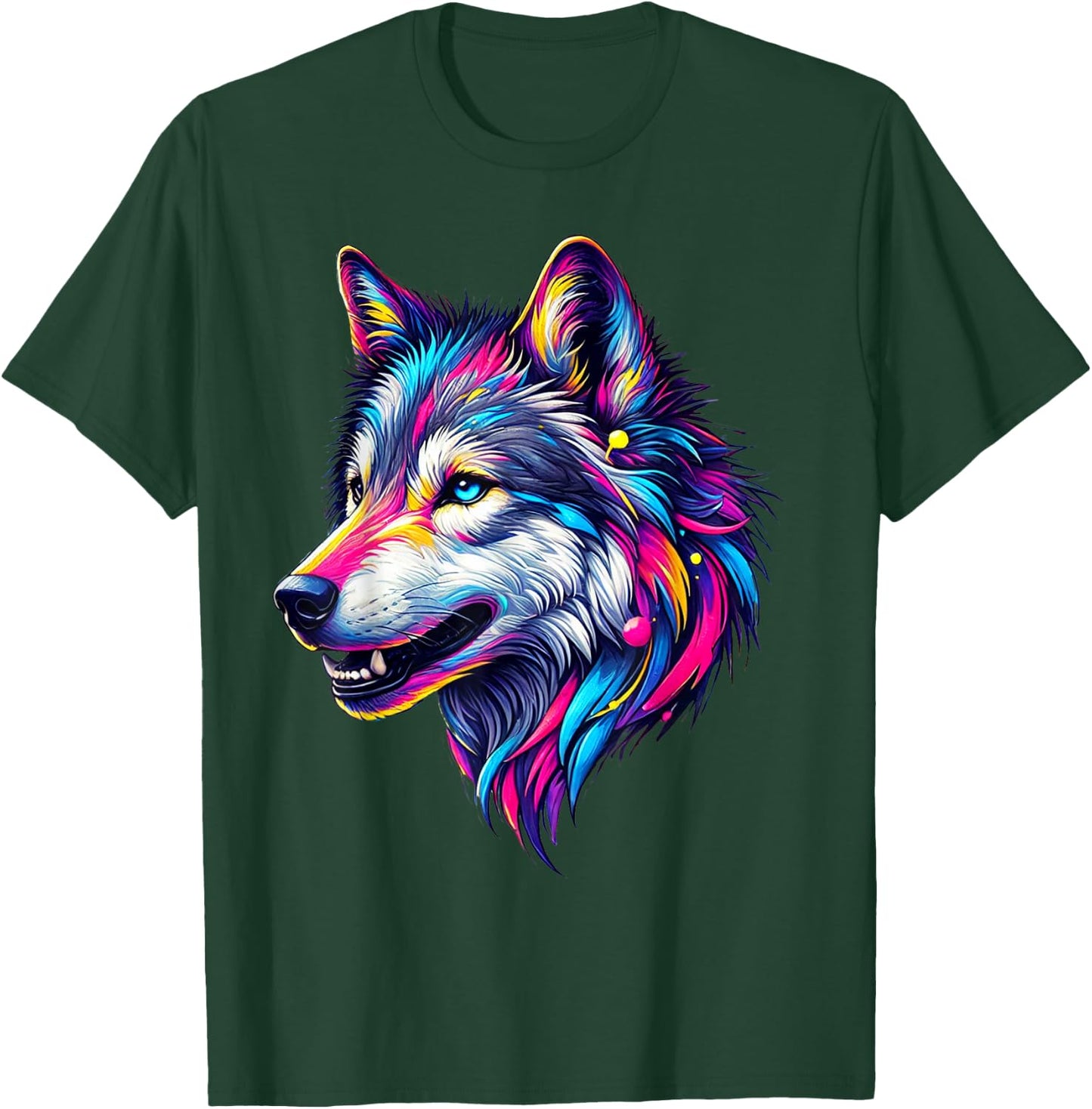 Wolfskopf Cool Wolf Motif with Wolf Head Colourful Wolves Wolf T-Shirt - T-Shirt | Forest