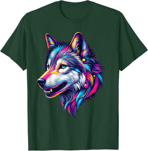 Wolfskopf Cool Wolf Motif with Wolf Head Colourful Wolves Wolf T-Shirt - T-Shirt | Forest