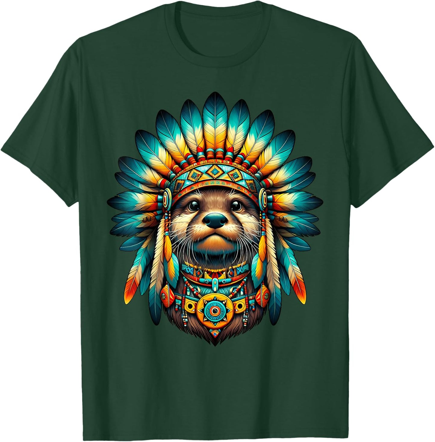 Native Indian Otter Native American Indian Feathers T-Shirt - T-Shirt | Forest
