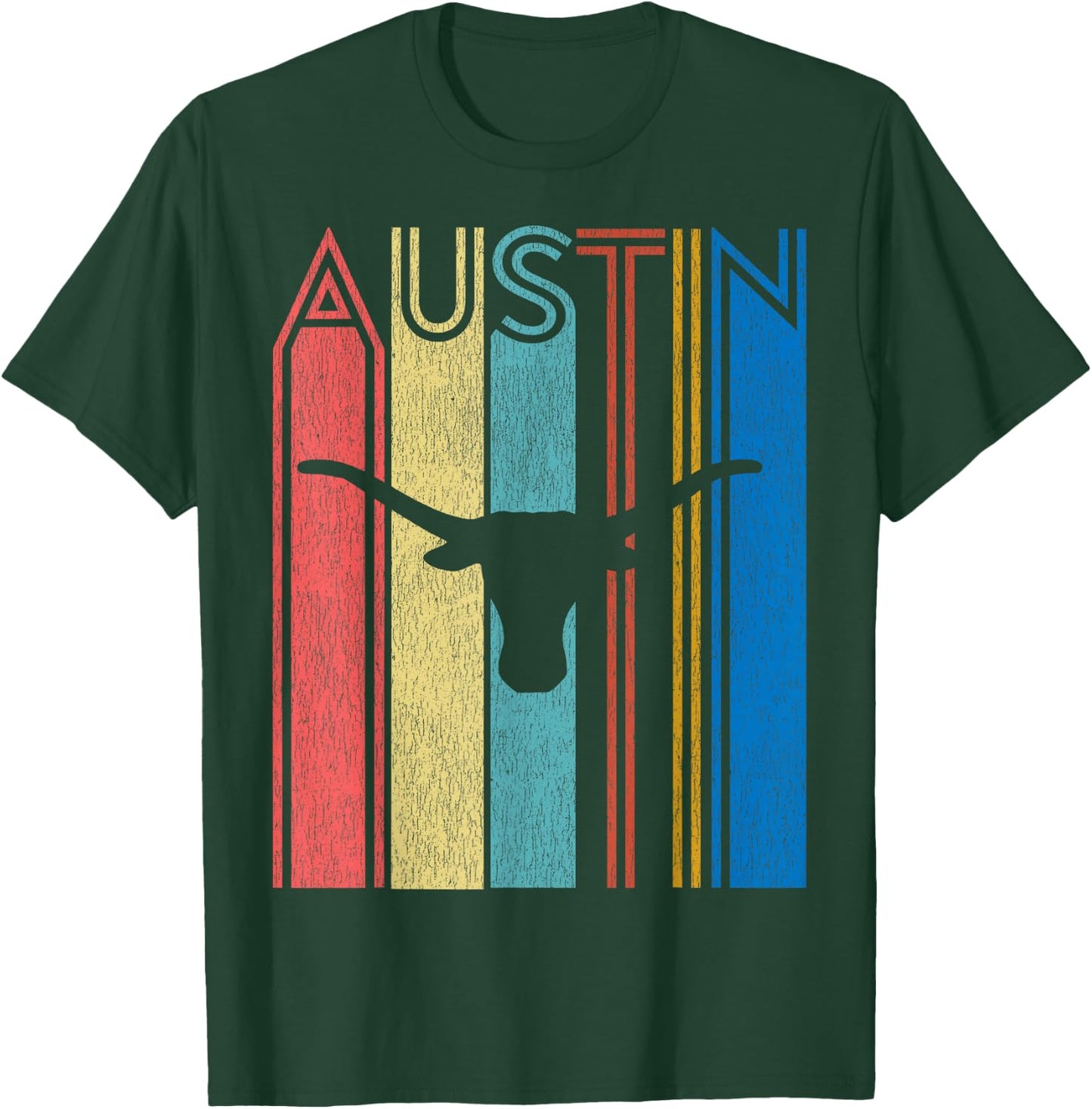 Retro Austin Longhorn Silhouette Skull Vintage Texas T-Shirt - T-Shirt | Forest