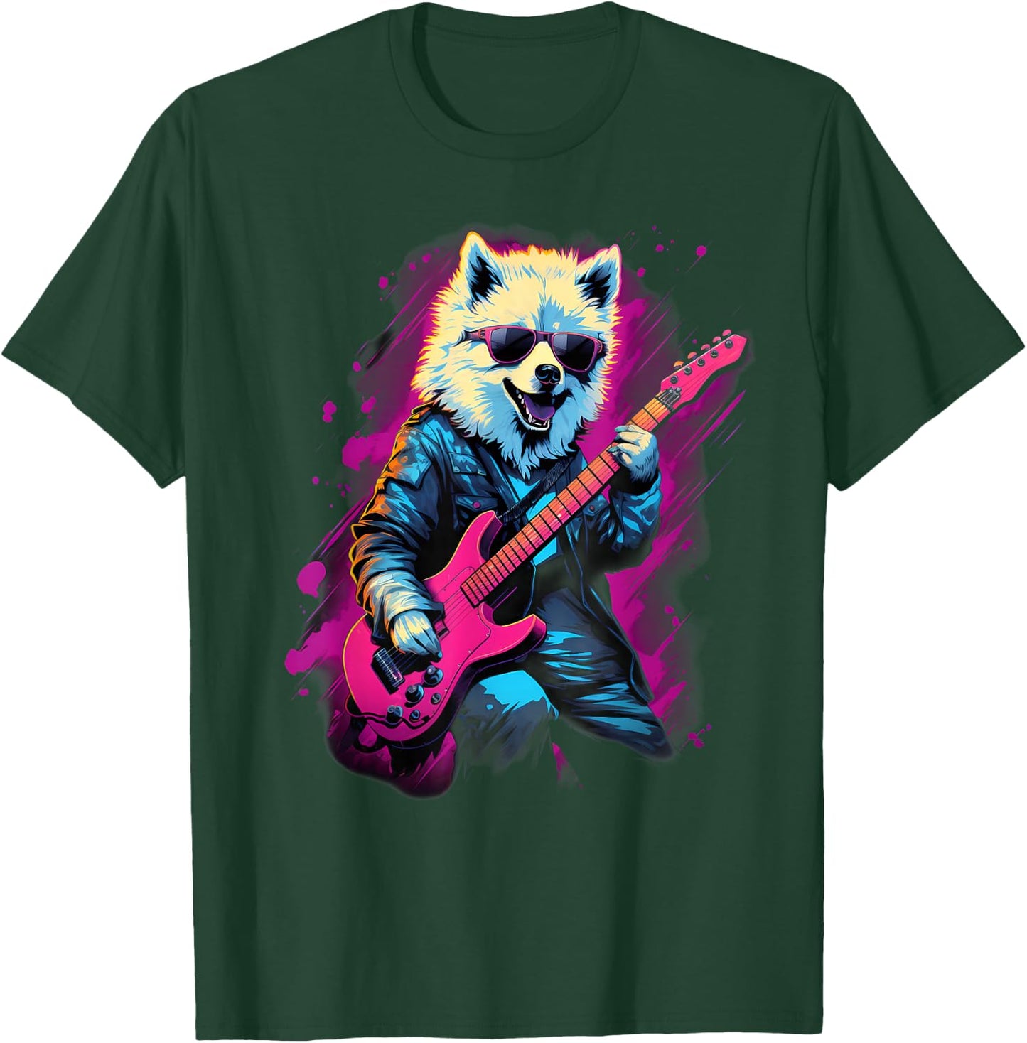 Punk Rock Guitar Samoyed Dog Guitarist T-Shirt - T-Shirt | Forest