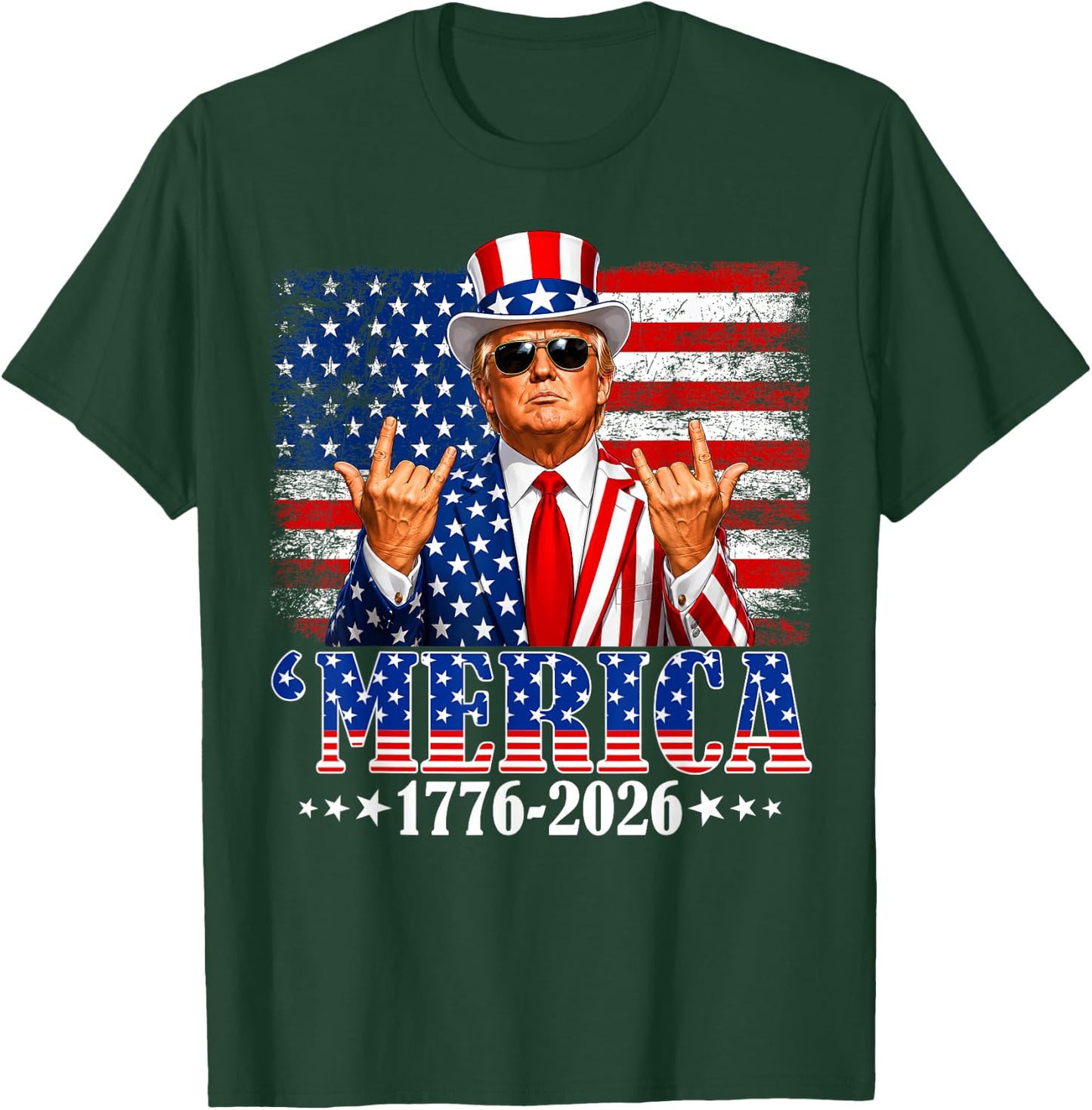 Merica 250 American Years 1776 2026 Trump 250th Anniversary T-Shirt - T-Shirt | Forest