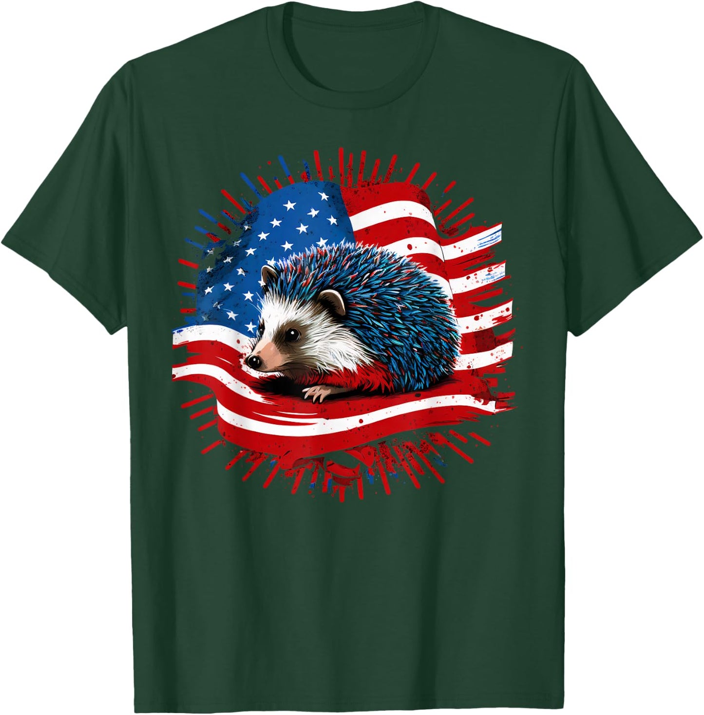 USA 4th Of July Hedgehog on Patriotic American Hedgehog T-Shirt - T-Shirt | Forest