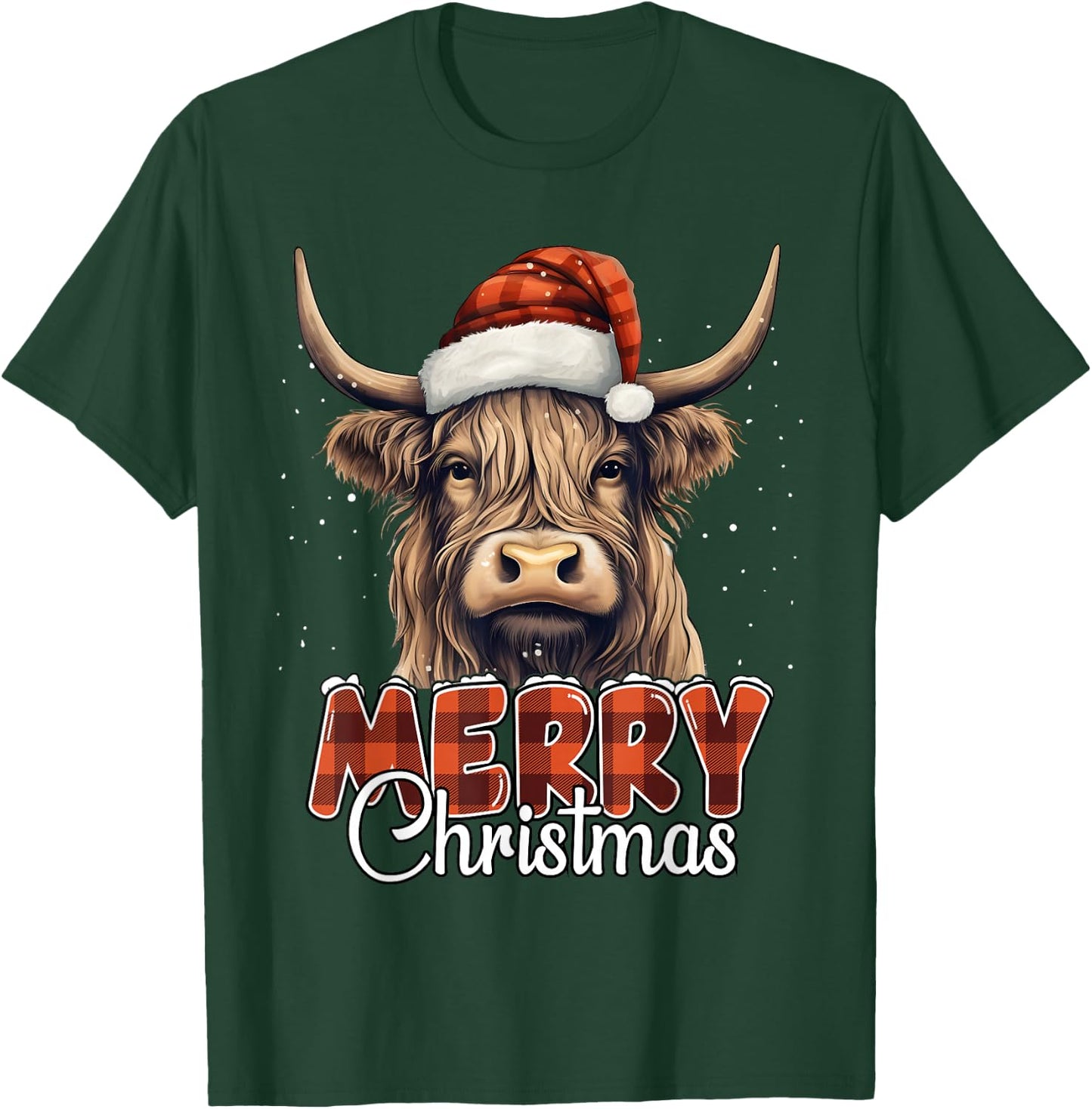 Merry Christmas Highland Cow Western Santa Hat Xmas Men T-Shirt - T-Shirt | Forest
