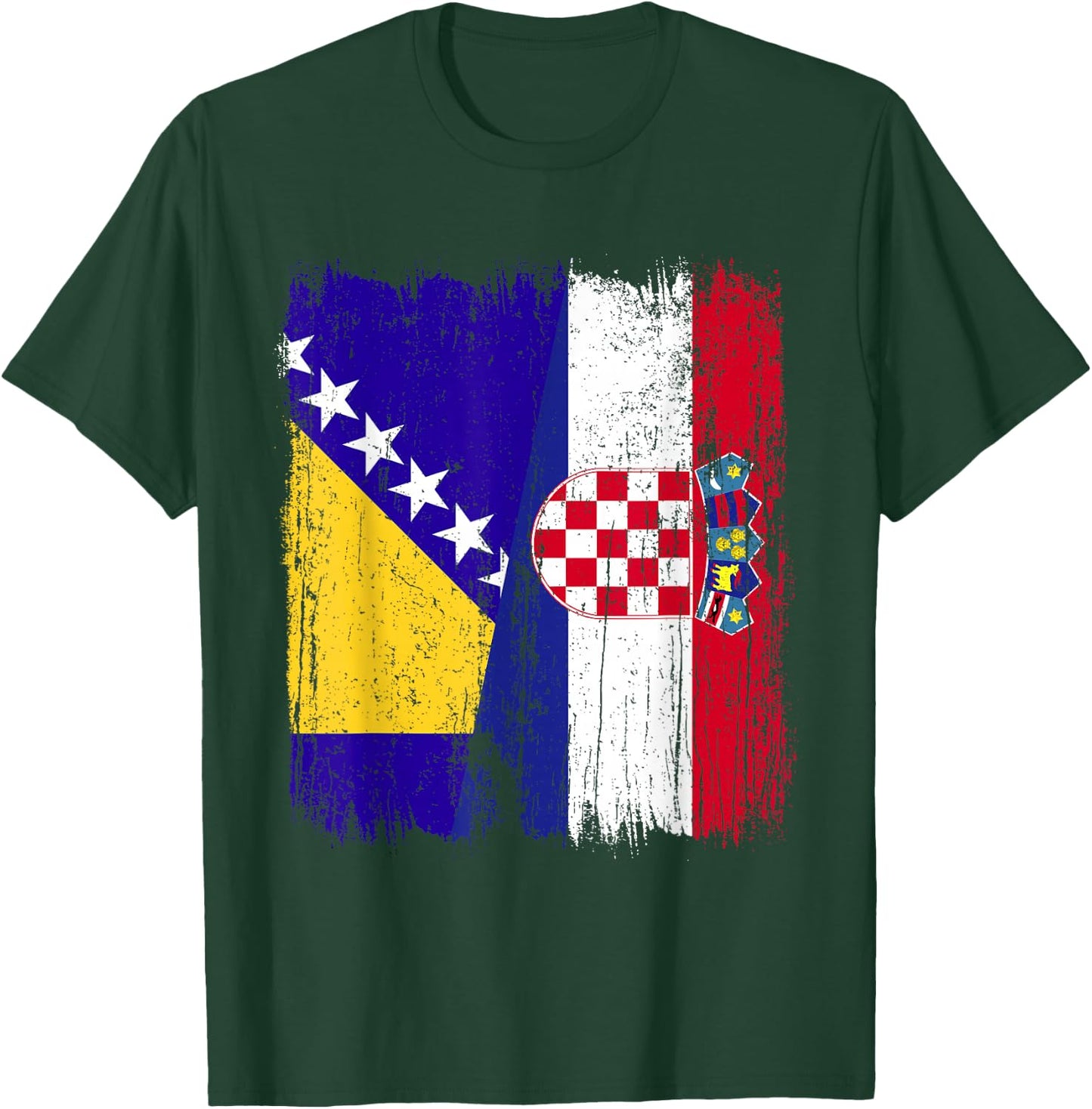 Bosnia and Herzegovina Croatia Half Flag T-Shirt - T-Shirt | Forest