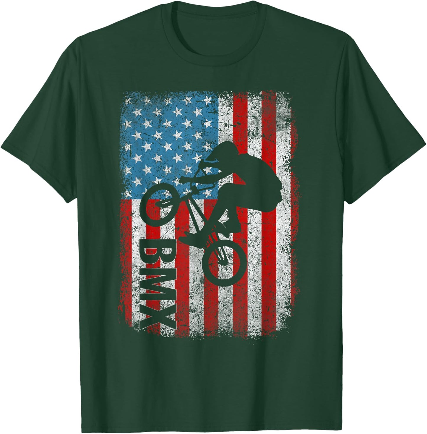 BMX US America Flag Patriotic Vintage BMX Biker 4th of July T-Shirt - T-Shirt | Forest