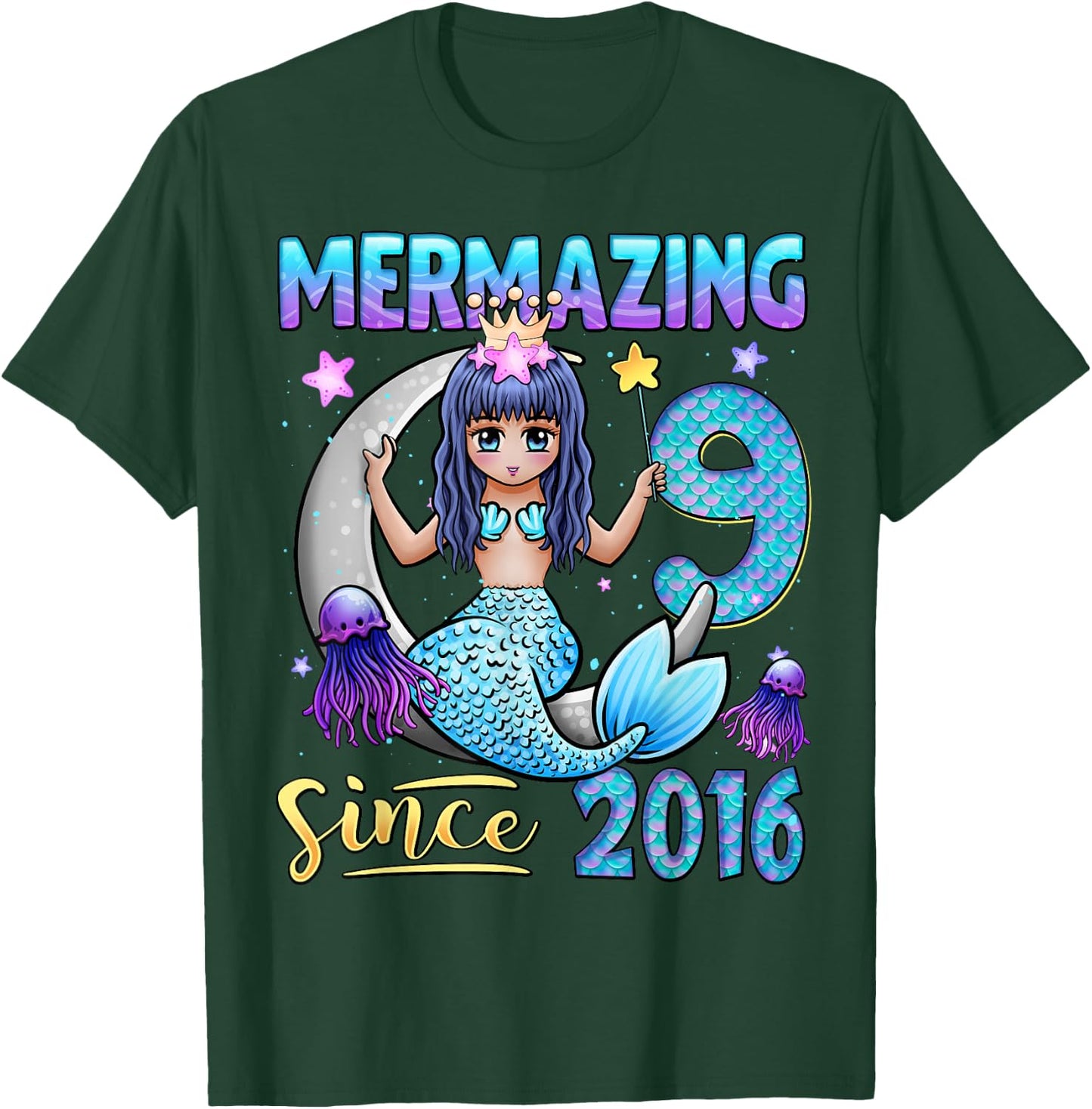 Mermaid Birthday Shirt 9 Years Old Mermaid 9th Birthday Girl T-Shirt - T-Shirt | Forest