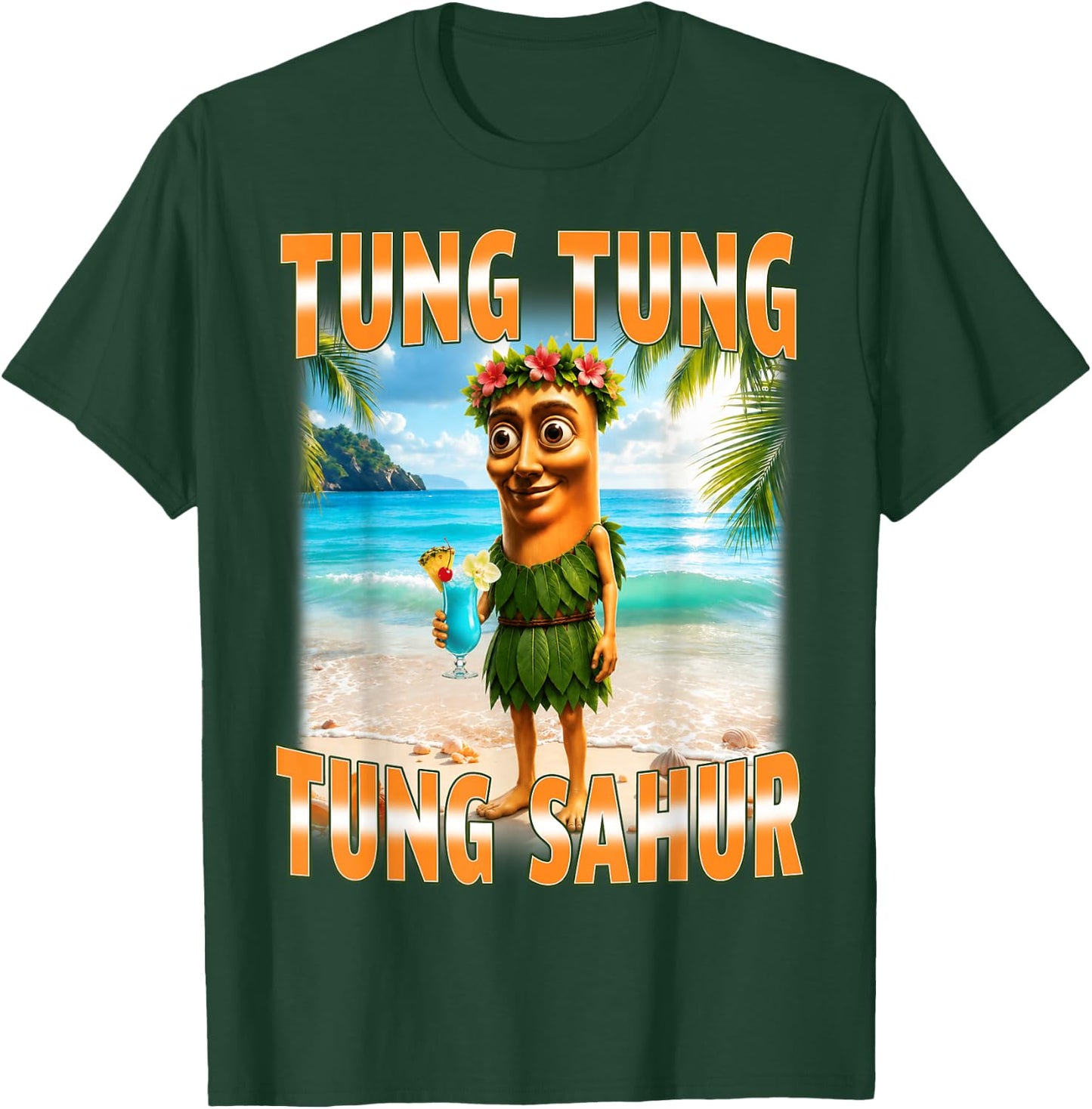 Tung Tung Tung Sahur Summer Hawaii Funny Meme T-Shirt - T-Shirt | Forest