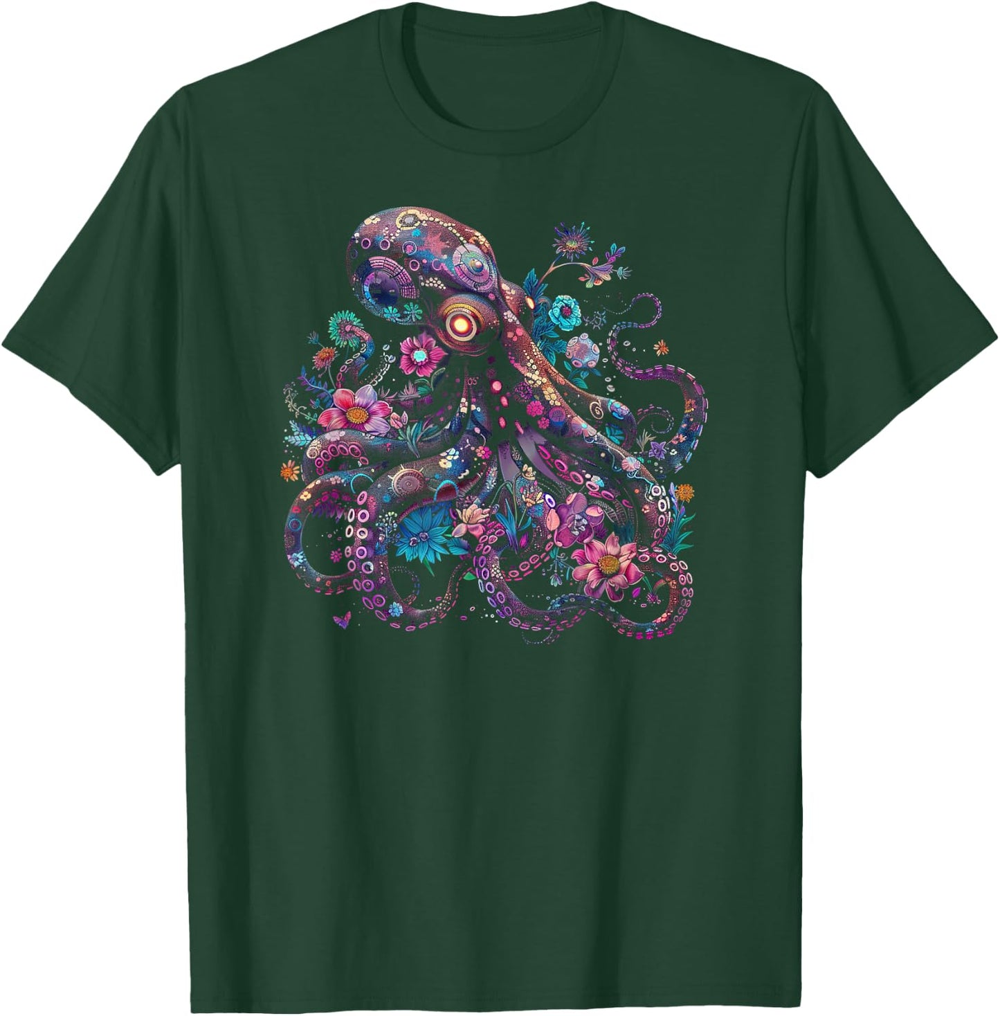 Floral Octopus Burst / Octopus / Men Women Youth Graphic T-Shirt - T-Shirt | Forest