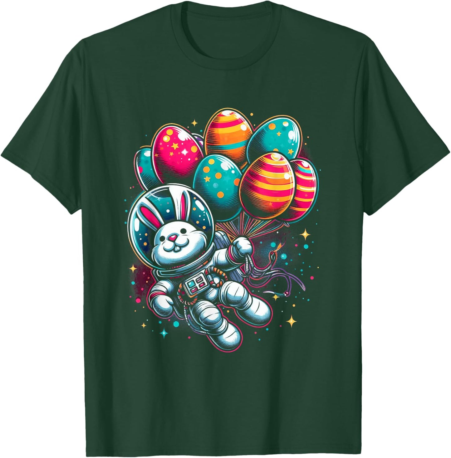 Easter Bunny Astronaut with Egg Balloons - Easter Space T-Shirt - T-Shirt | Forest
