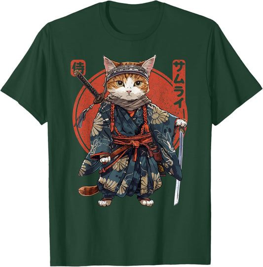 The Samurai Cat , black T-Shirt - T-Shirt | Forest