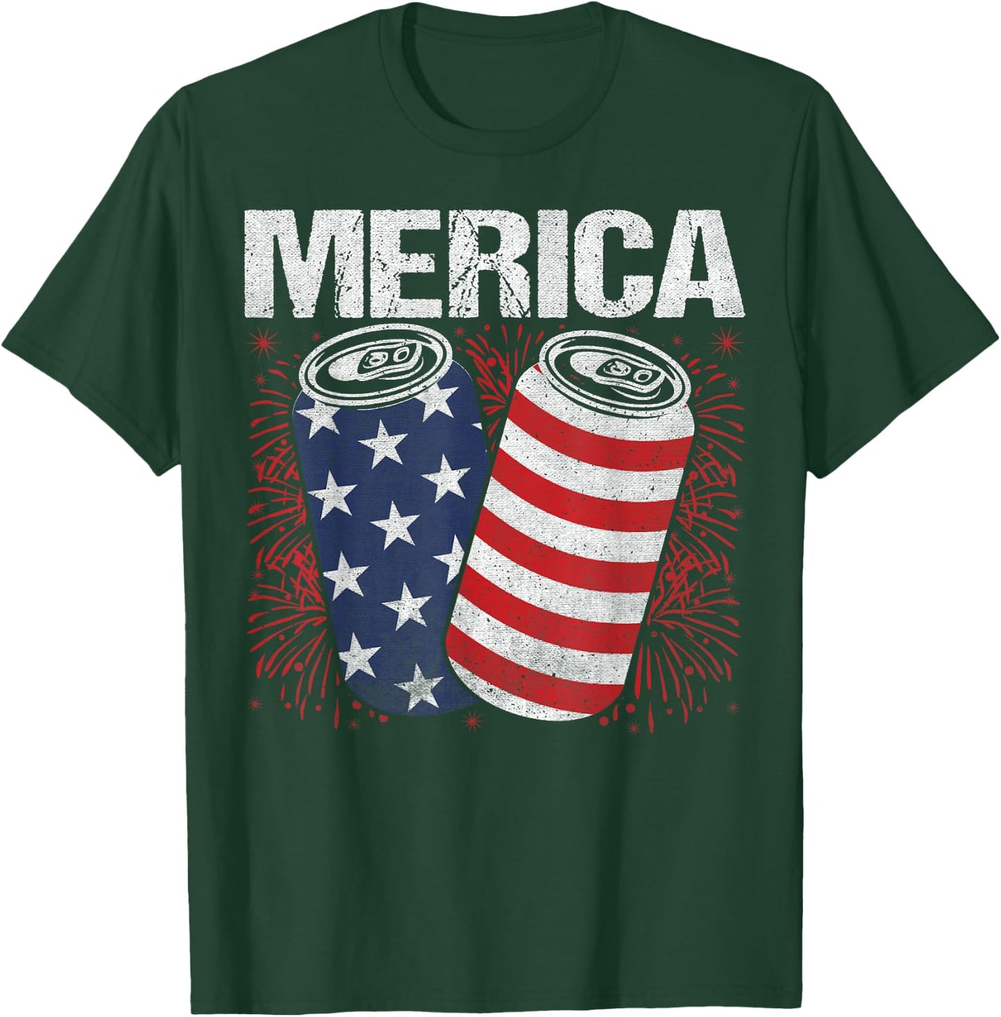 Beer American Flag 4th Of July Merica USA Men Women Drinking T-Shirt - T-Shirt | Forest