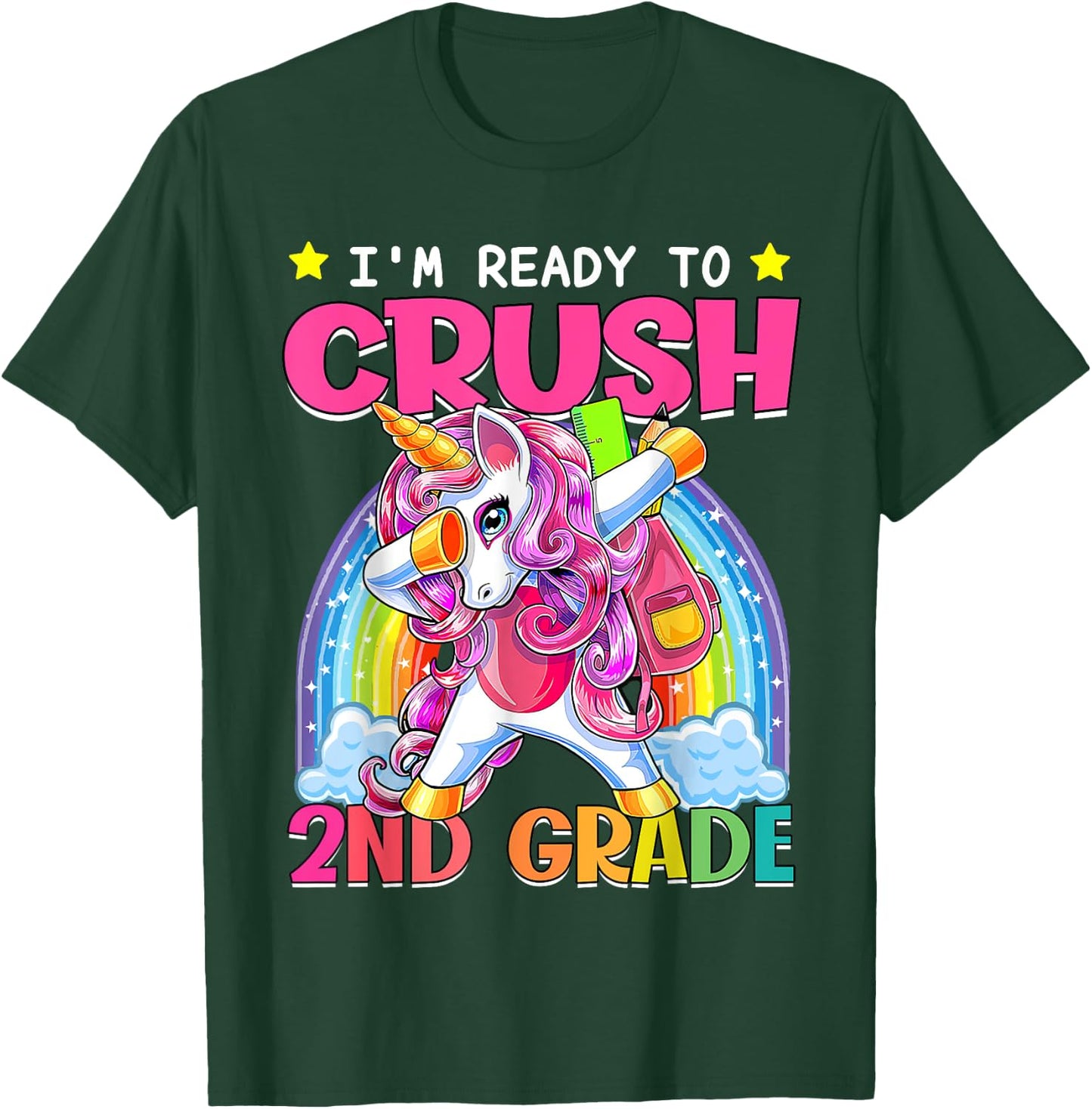 Back To School Unicorn I'm Ready To Crush 2nd Grade Girls T-Shirt - T-Shirt | Forest