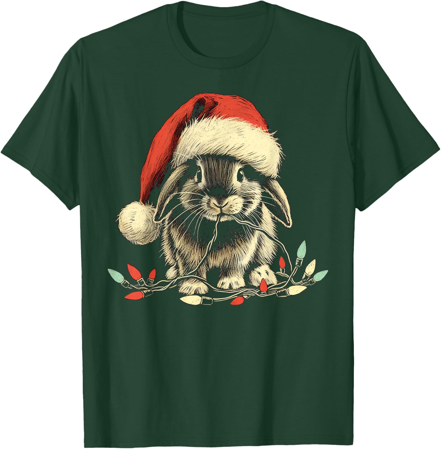 Holland Lop Rabbit Bunny Chew Christmas Light Xmas Holiday T-Shirt - T-Shirt | Forest