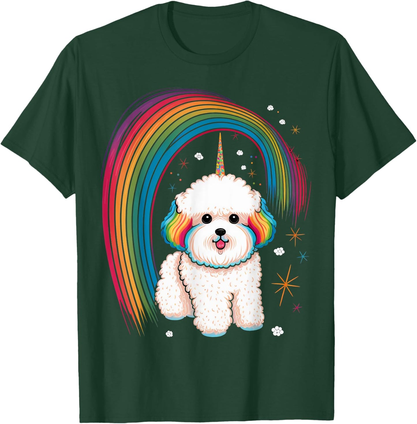 Bichon Frise Unicorn on Rainbow Unicorn Bichon Frise T-Shirt - T-Shirt | Forest