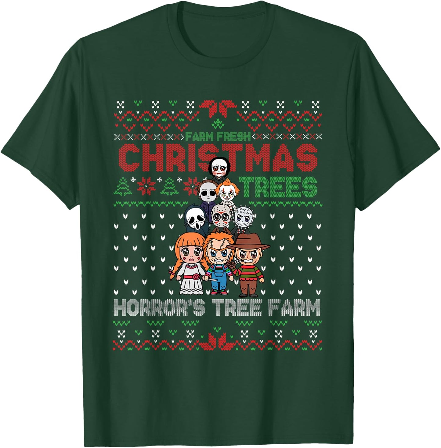 Christmas Trees Horror's Tree Farm, Scary Characters Xmas T-Shirt - T-Shirt | Forest