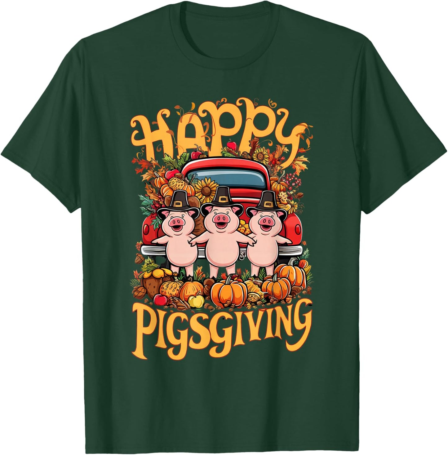 Happy Pigsgiving Pigs Pumpkins Fall Thanksgiving T-Shirt - T-Shirt | Forest