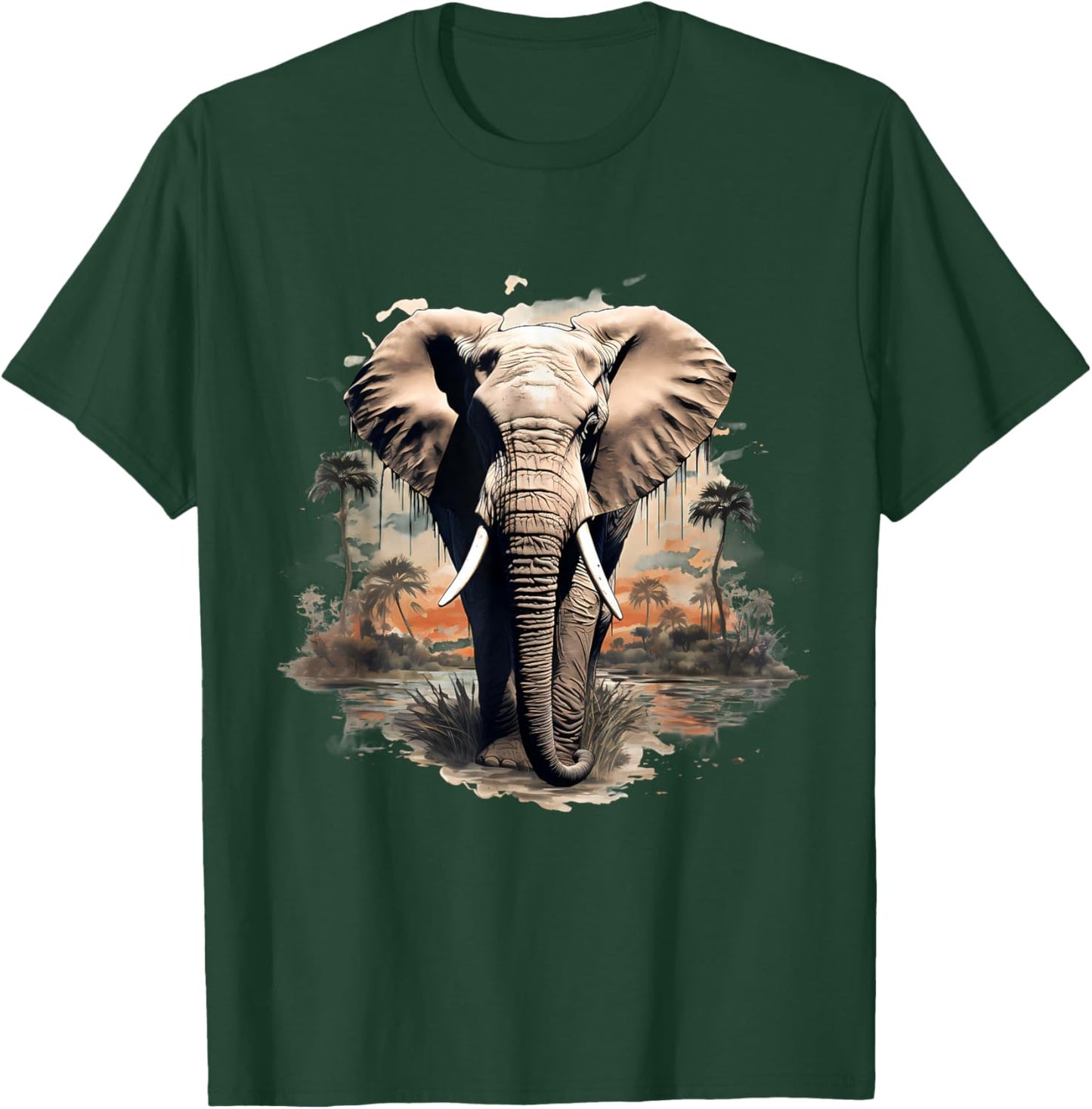 Elephant Nature Wildlife Safari Animal Art Savannah Artwork , black, S T-Shirt - T-Shirt | Forest