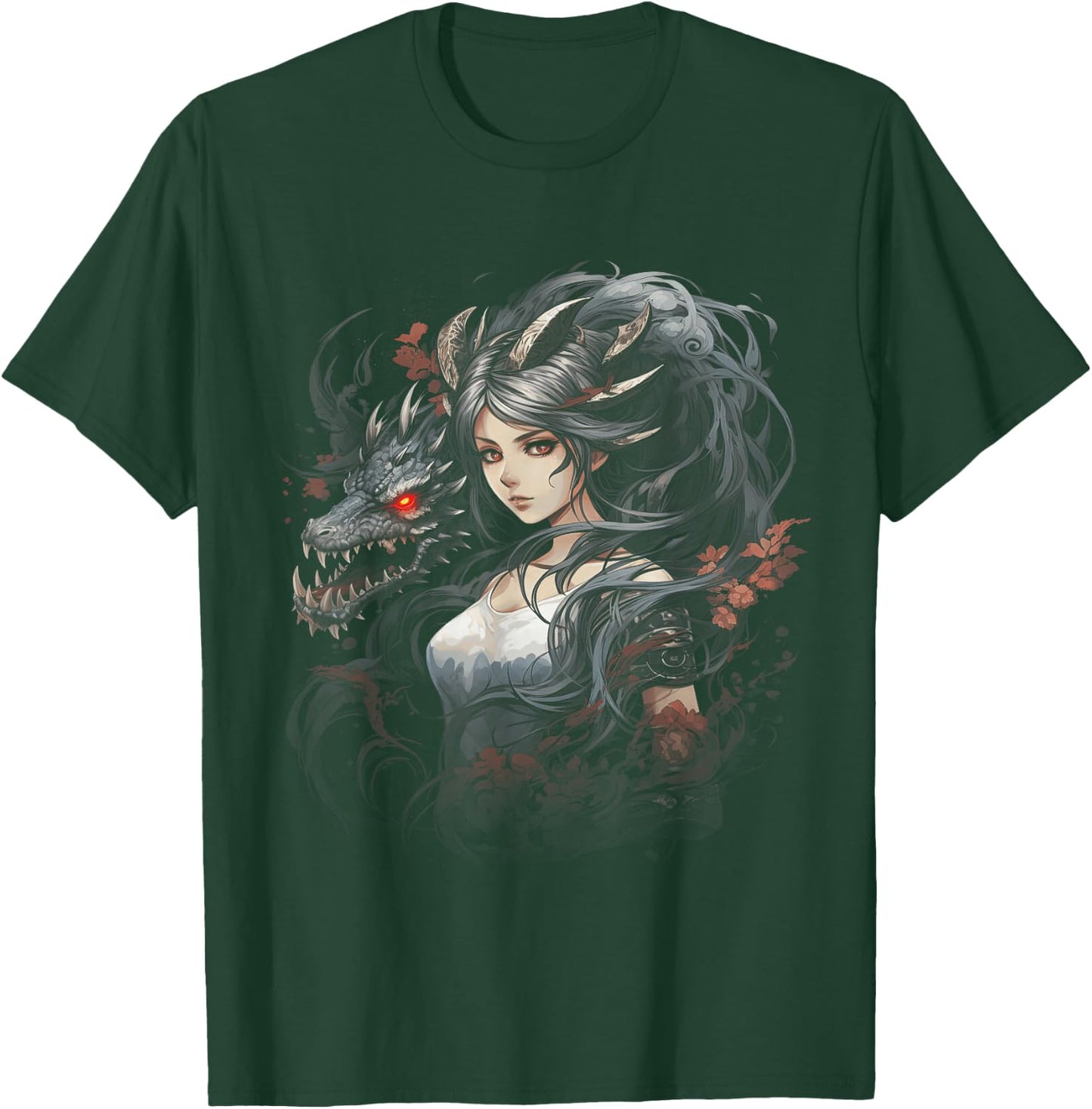Beautiful women Manga Fantasy Dragons T-Shirt - T-Shirt | Forest