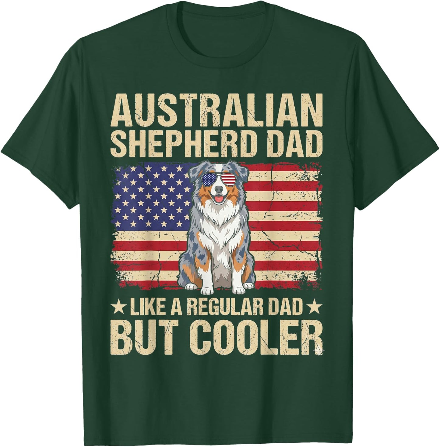 Vintage USA Flag Australian Shepherd Dad Fathers Day Men T-Shirt - T-Shirt | Forest