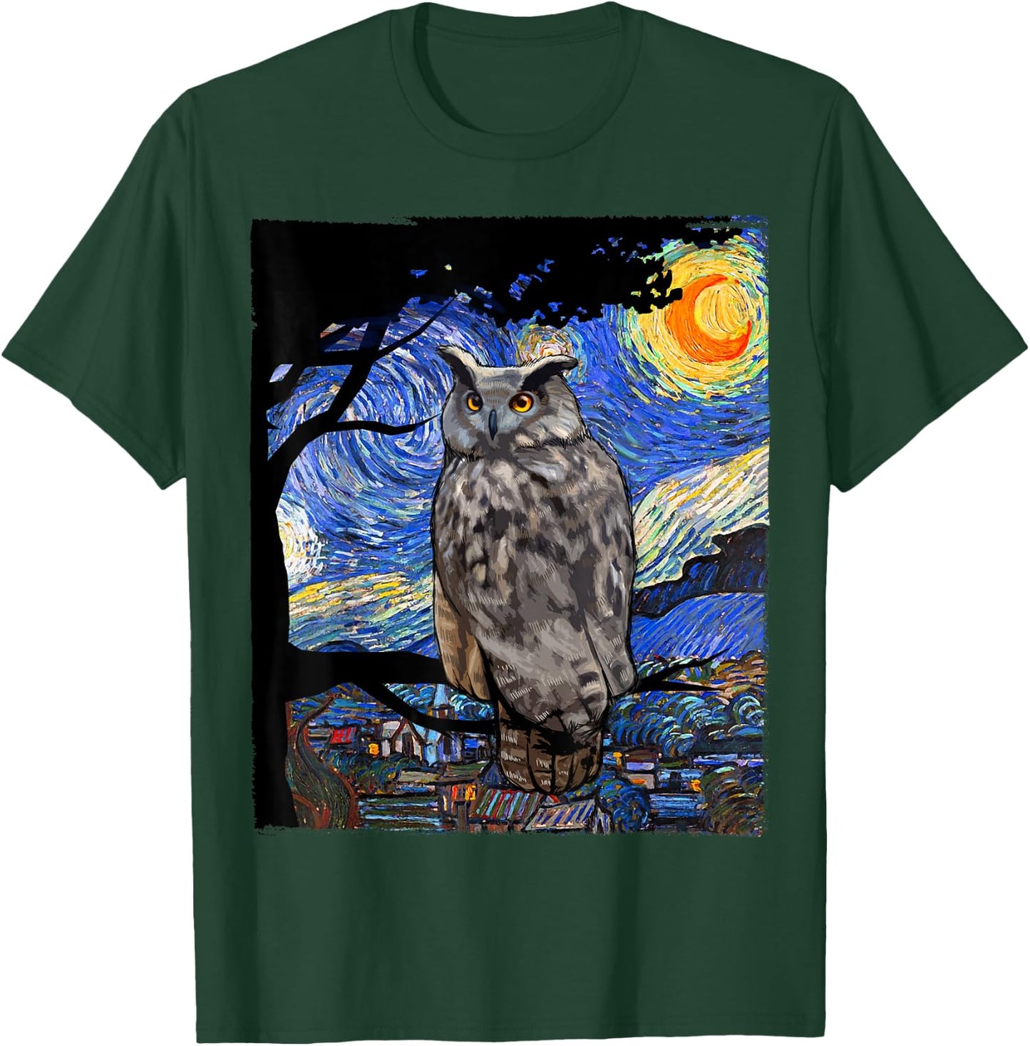 Owl Lover, Bird Lover Art, Owl Starry Night, Owl T-Shirt - T-Shirt | Forest